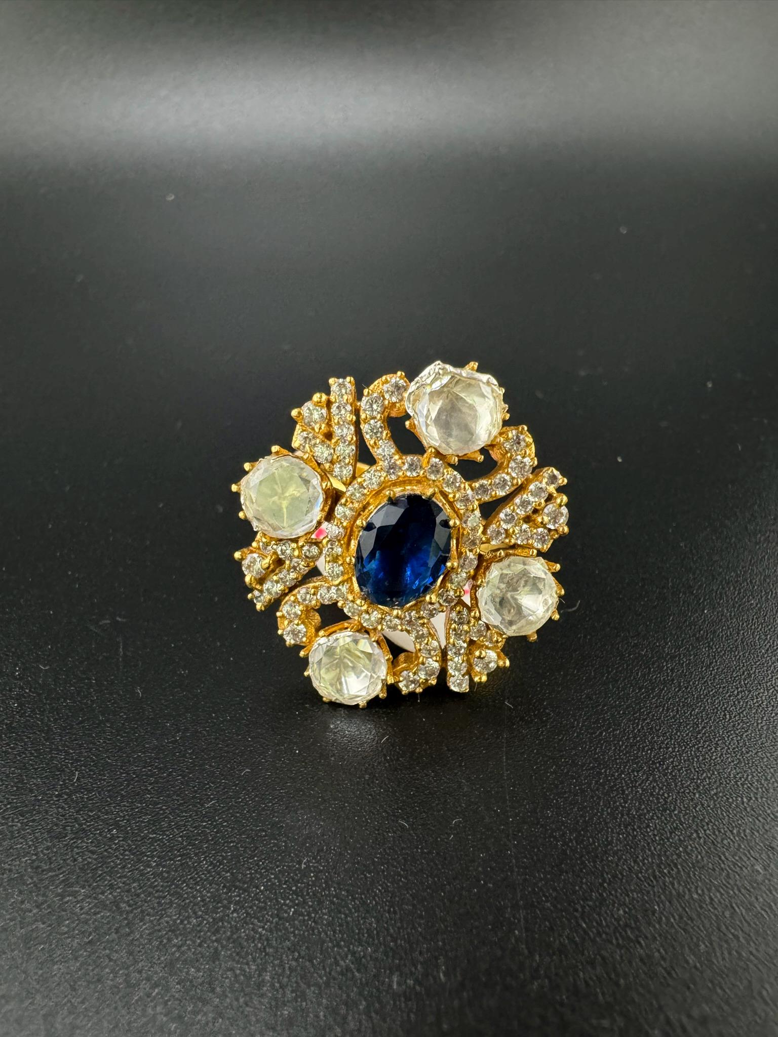 Premium Quality Statement Ring with Kundan, Natural stone, CZ/Adjustable Finger Ring/Indian Jewelry/Bollywood Jewelry/Indian Wedding jewelry