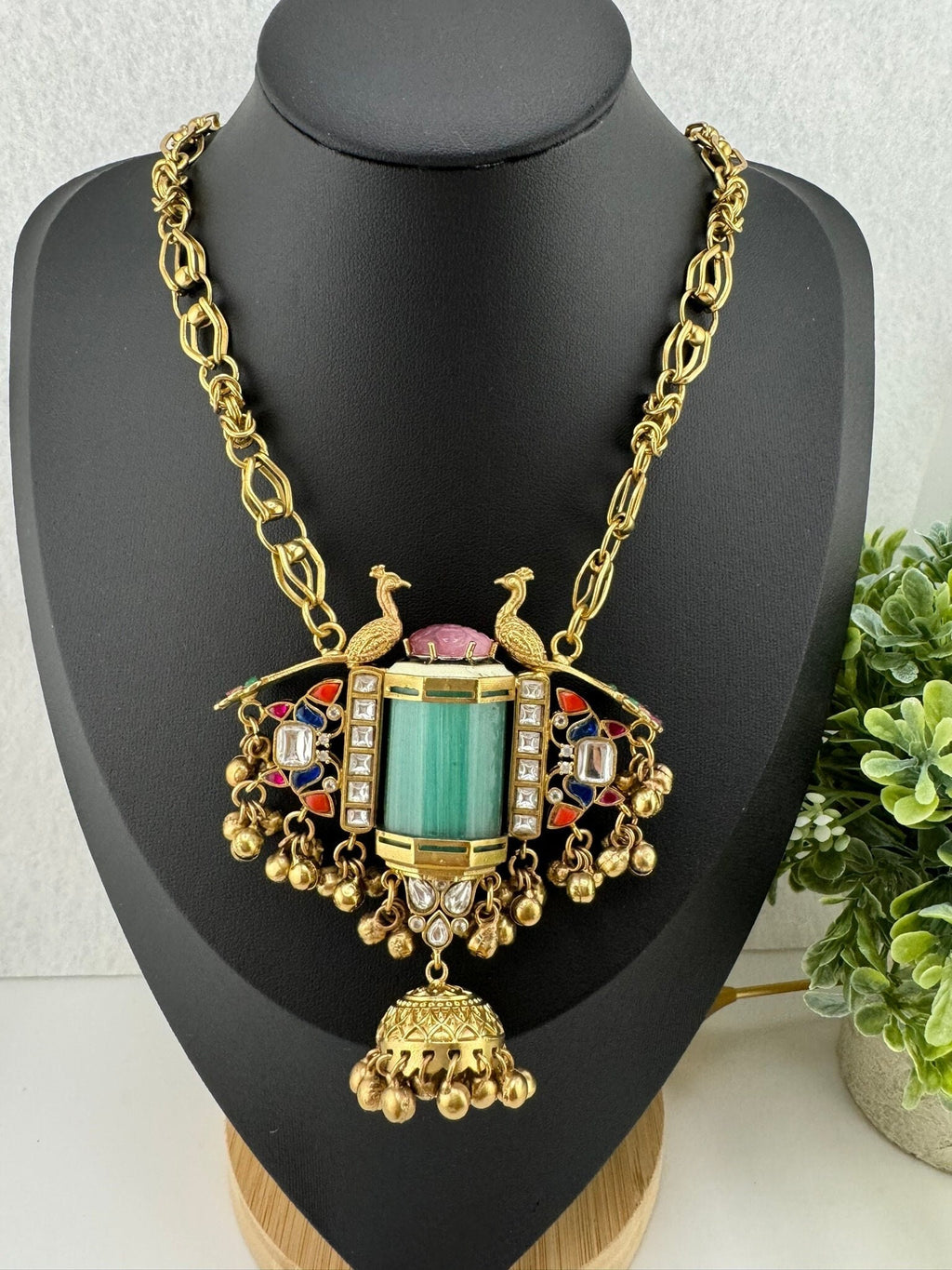 UNIQUE!!! Premium Quality with Pota Stone, Moissanite Kundan is Amrapali inspired Designer Long Necklace, NO EARRINGS/3D matt gold Ghungroo