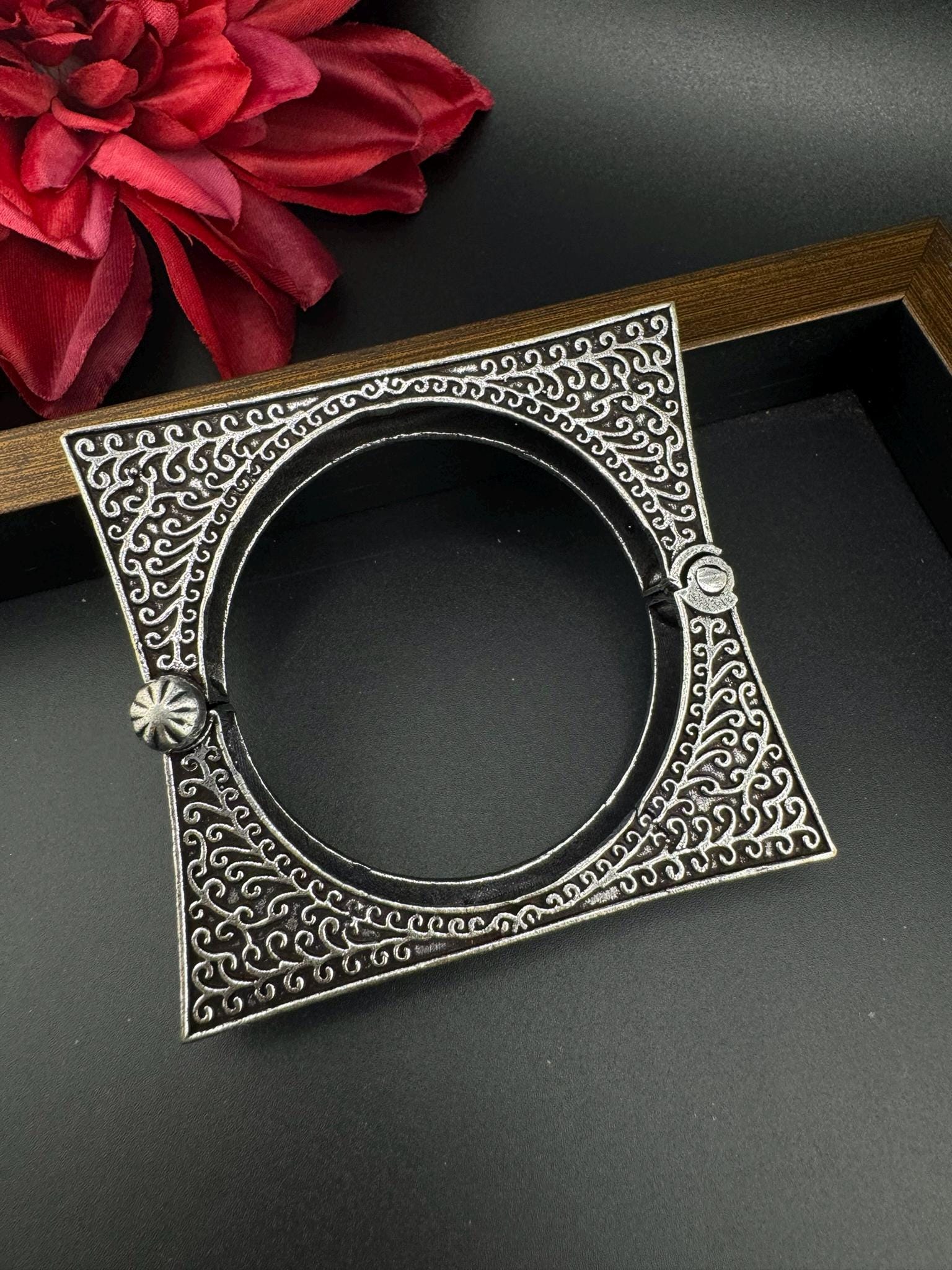 Openable Oxidized German Silver Designer Single bangle/Unique Bangle/Indian Jewelry/Statement Bangle/Oxidized Heavy Bangle/One bangle only