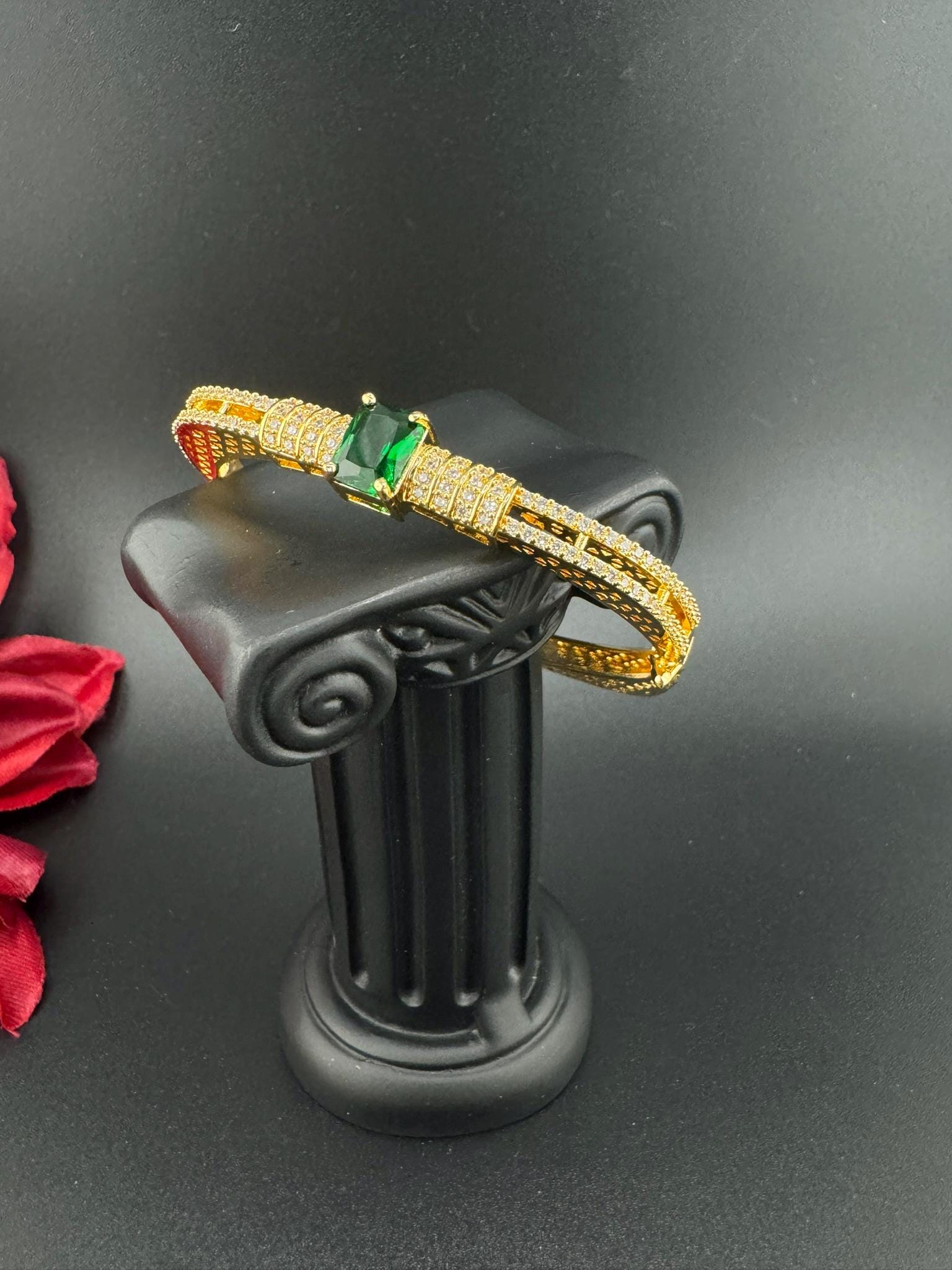 High Quality Gold Polish Green stone, CZ Openable Bracelet Designer bracelet/Statement Bracelet/Indian Jewelry/Openable bangle/Square mesh