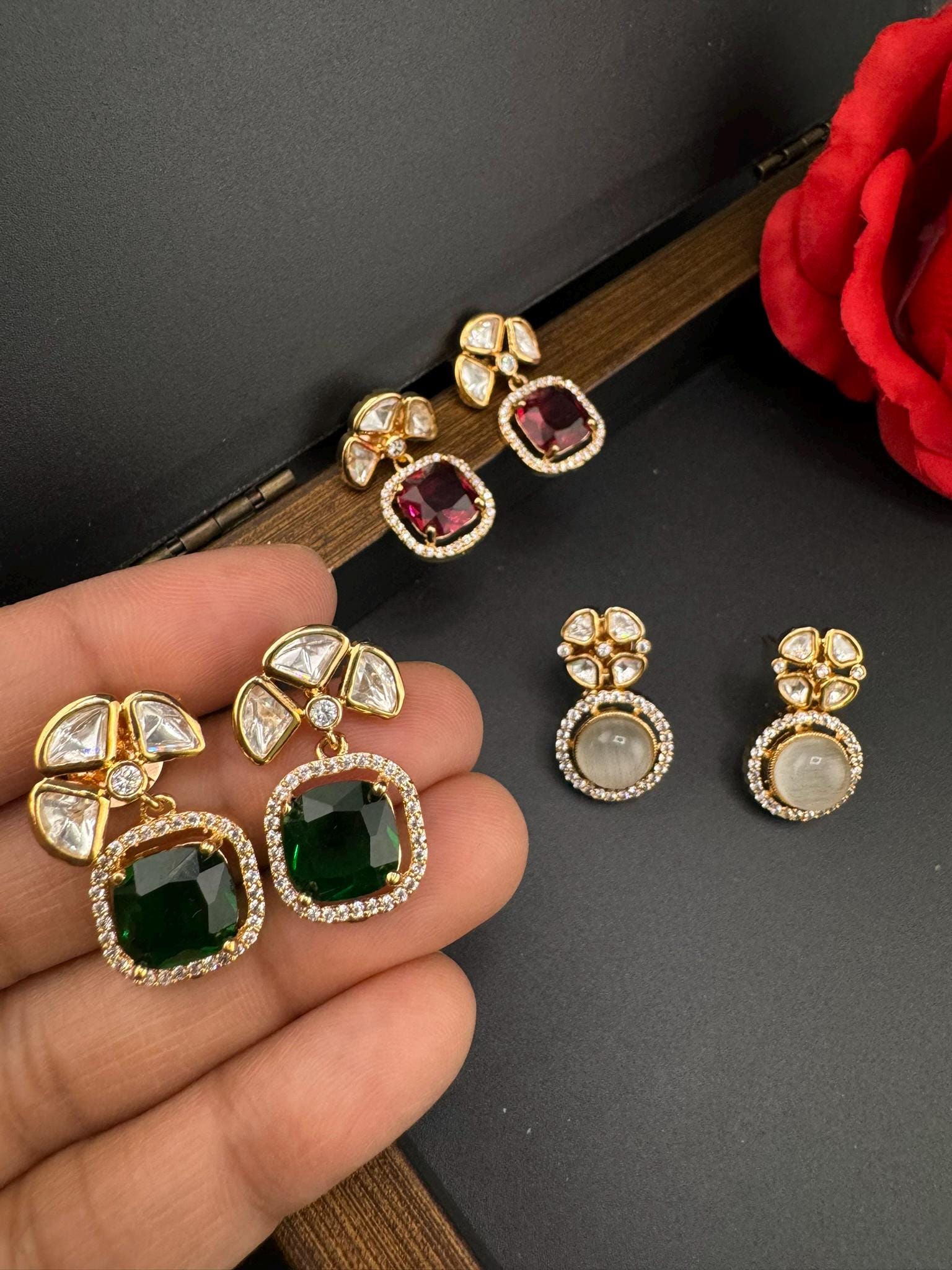 Premium High Quality Tyaani Kundan with Stones, CZ is Tyaani inspired designer Stud earring/Small earring/Lightweight Earring/Kids jewelry