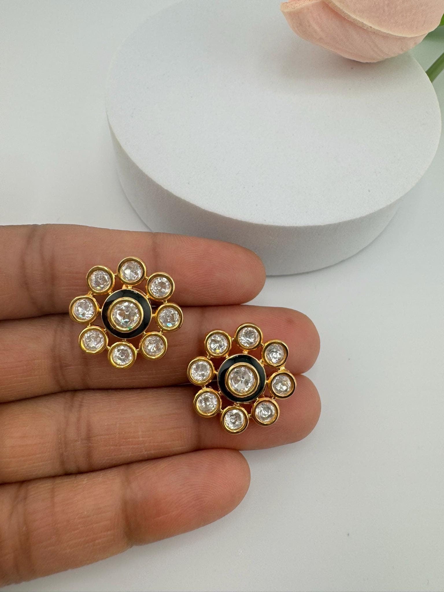 Premium High Quality Tyaani Kundan Italian Minakari is Tyaani inspired designer Stud earring/Small earring/Lightweight Earring/Kids jewelry