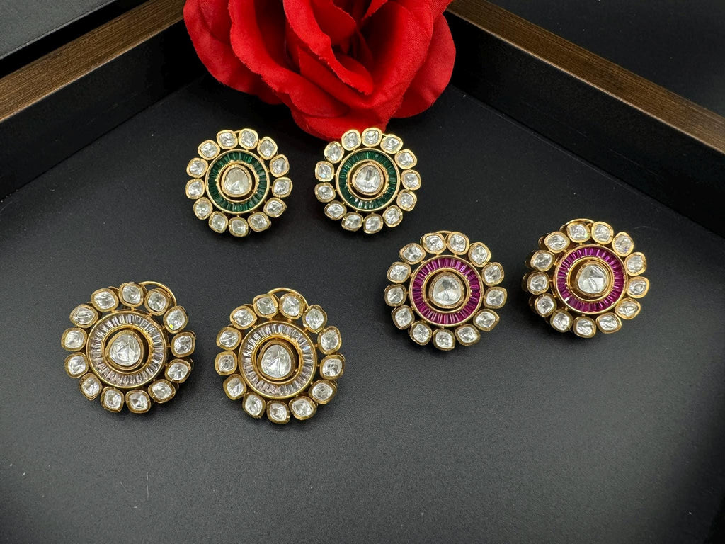 Tyaani Inspired Designer Premium uncut Kundan and CZ in channel setting Big stud earrings