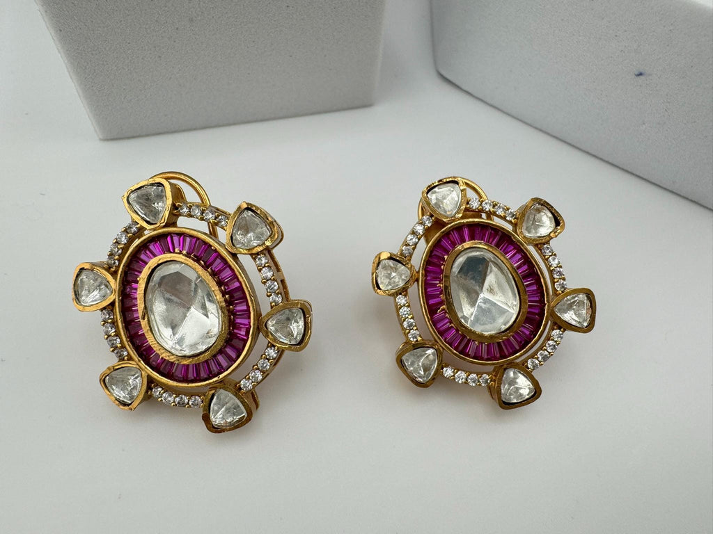 High Quality Premium uncut Kundan and CZ in channel setting is designer Big stud earrings/Big kundan CZ Stud earrings/statement stud