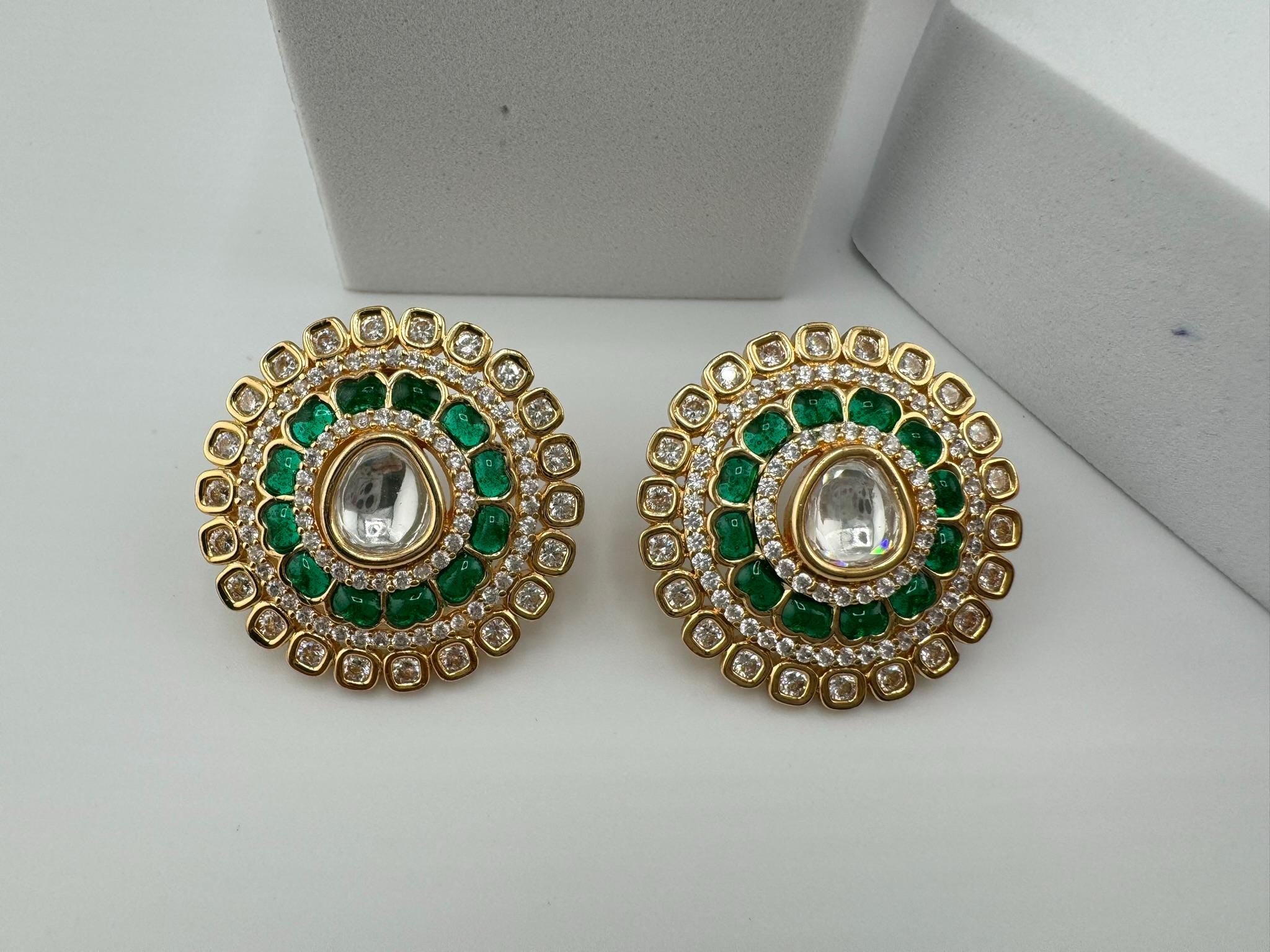 High Quality Premium Moissanite Kundan, CZ and stones is designer Big stud earrings/Big kundan Stud earrings/statement Oversized stud