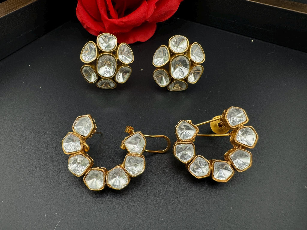 High Quality Premium uncut Kundan in unique setting is designer stud earrings with back support/uncut kundan Stud earrings/statement stud