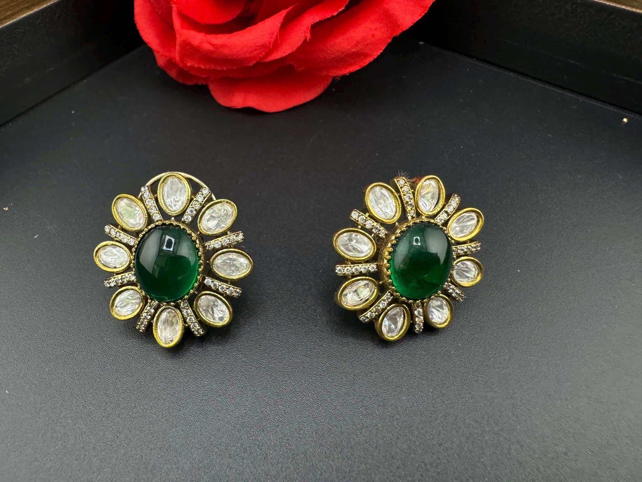 High Quality Premium Moissanite Kundan, CZ and Doublet stone is designer Big stud earrings/Big kundan Stud earrings/statement Oversized stud