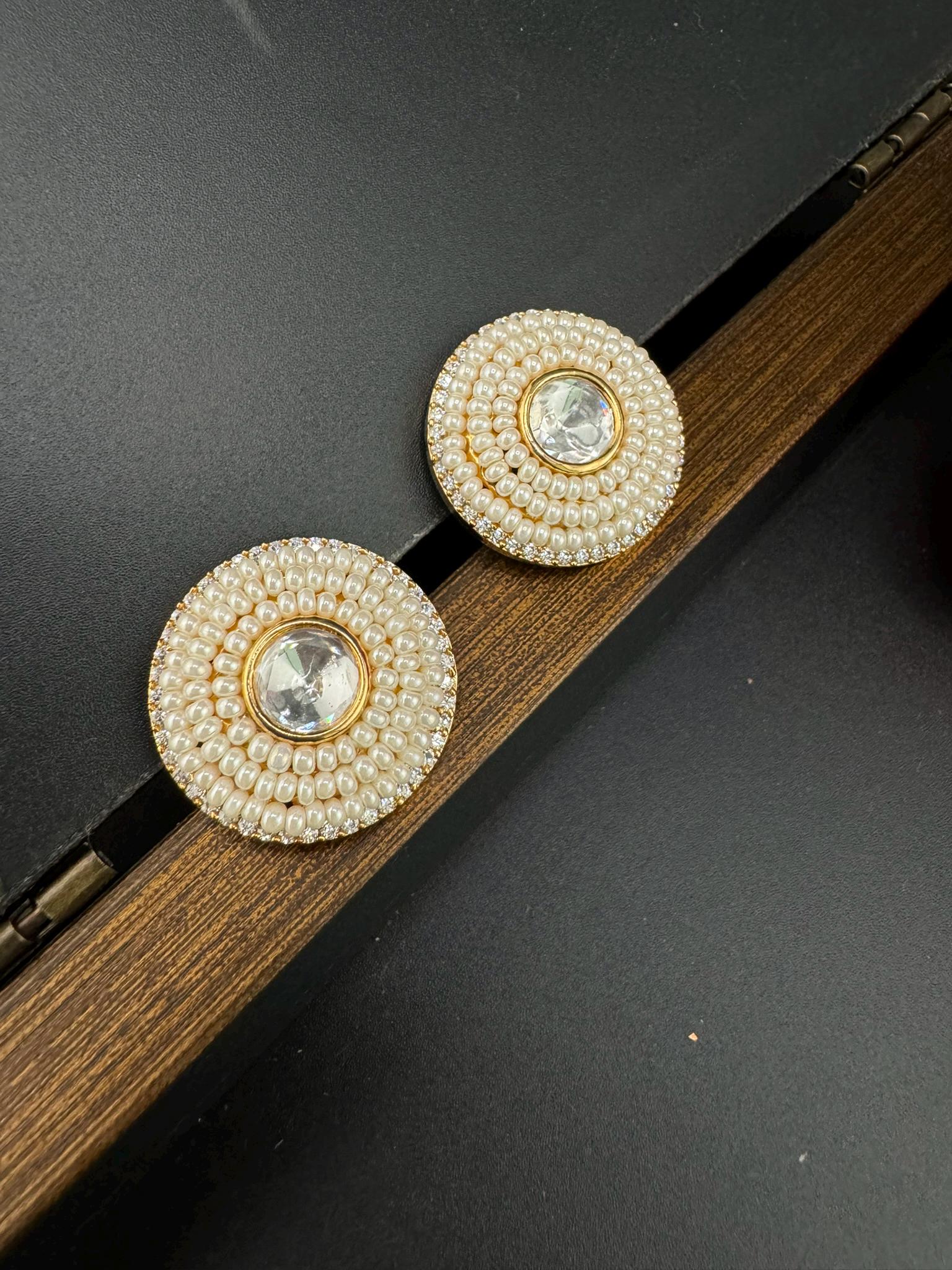 High Quality Premium Moissanite Kundan, CZ and small pearls is designer stud earrings/uncut kundan Stud earrings/Statement Big stud