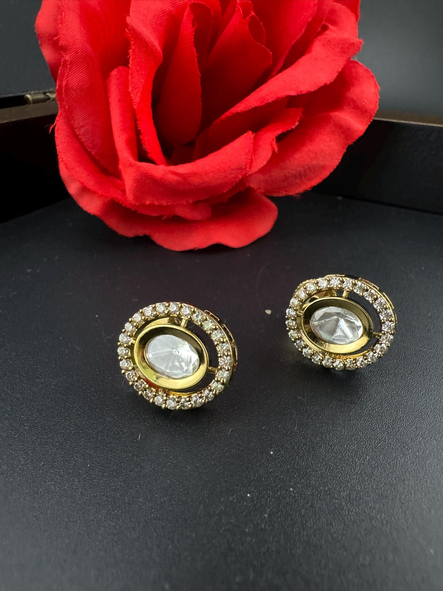 High Quality Premium Moissanite Kundan and Cubic Zirconia is Tyaani inspired designer stud earrings/Small kundan Stud earring/statement stud