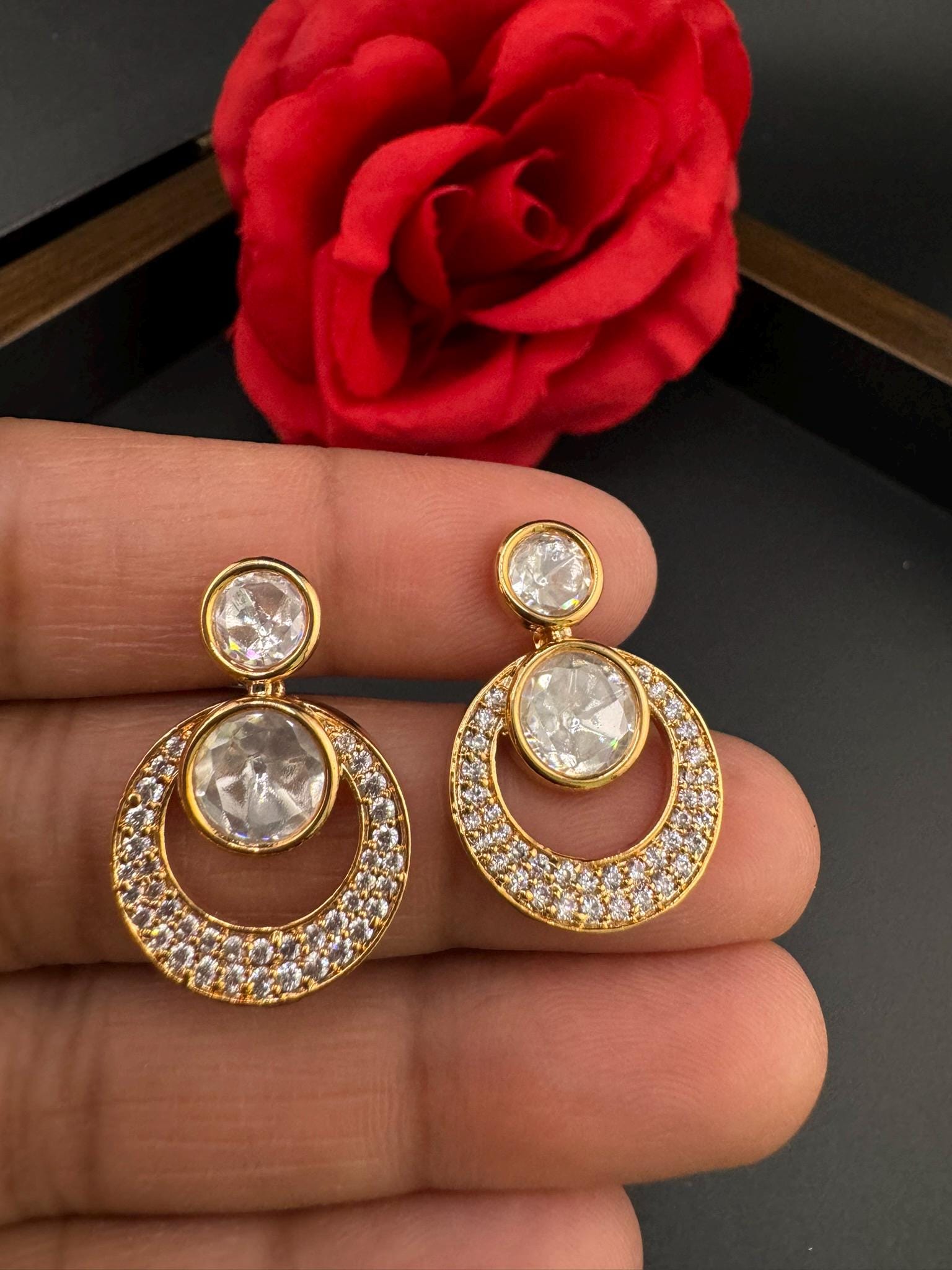 Premium High Quality uncut Kundan with Cubic Zirconia Tyaani inspired designer Stud earring/Small earring/Lightweight Earring/Kids jewelry