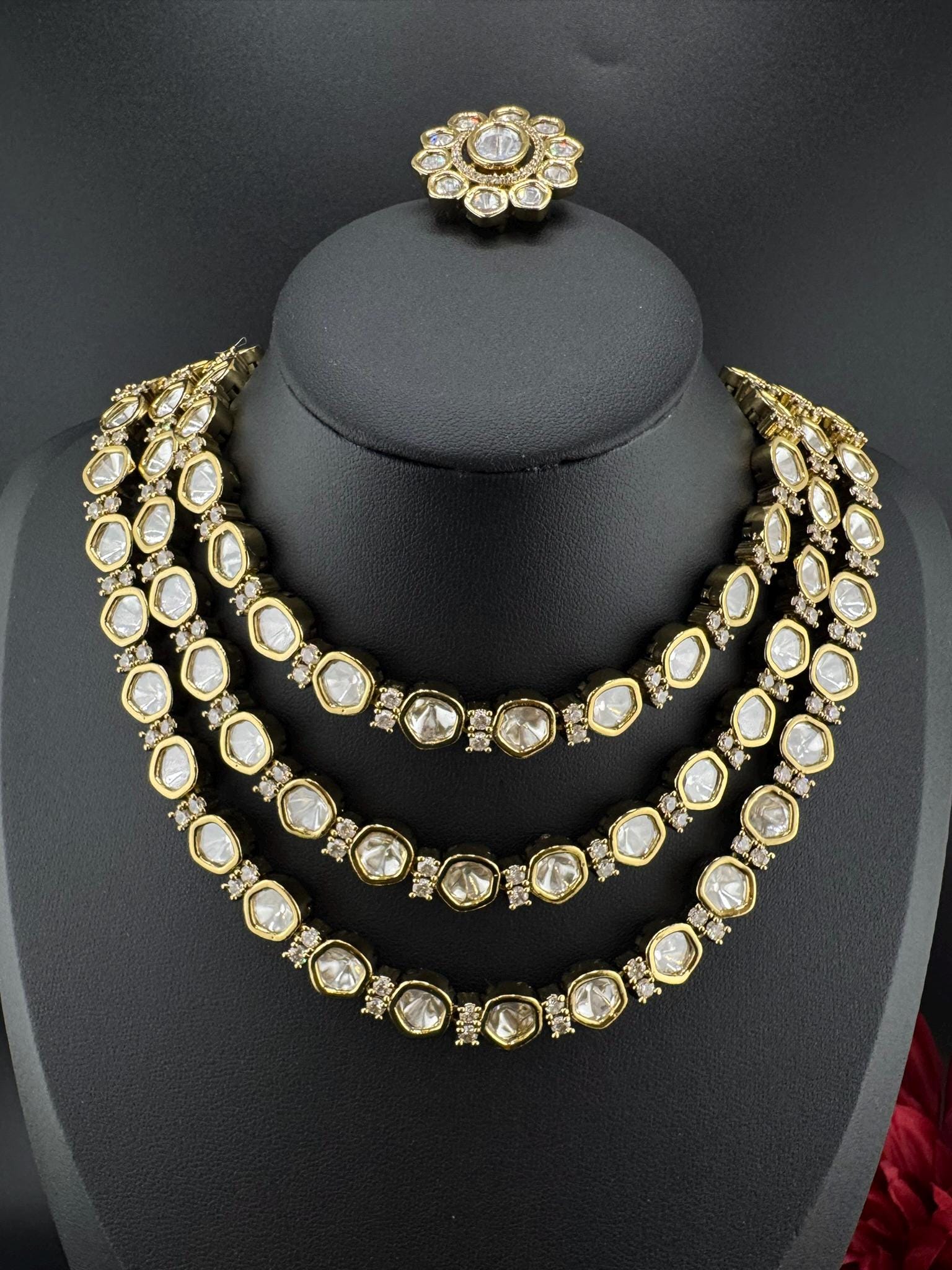 HOT SELLER!!! Premium Quality Moissanite Kundan 3Layer set is Tyaani inspired Designer Necklace set with Stud earring