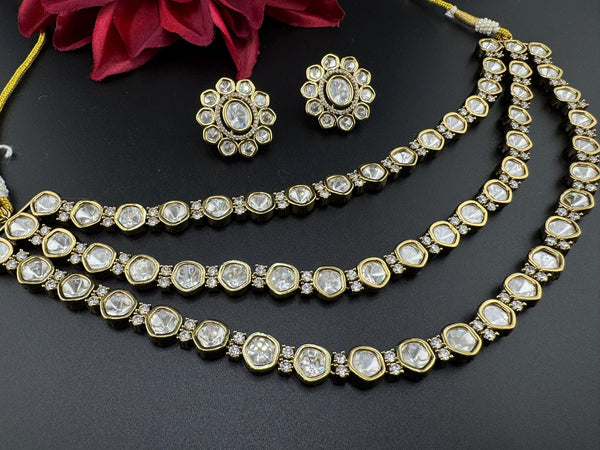 HOT SELLER!!! Premium Quality Moissanite Kundan 3Layer set is Tyaani inspired Designer Necklace set with Stud earring