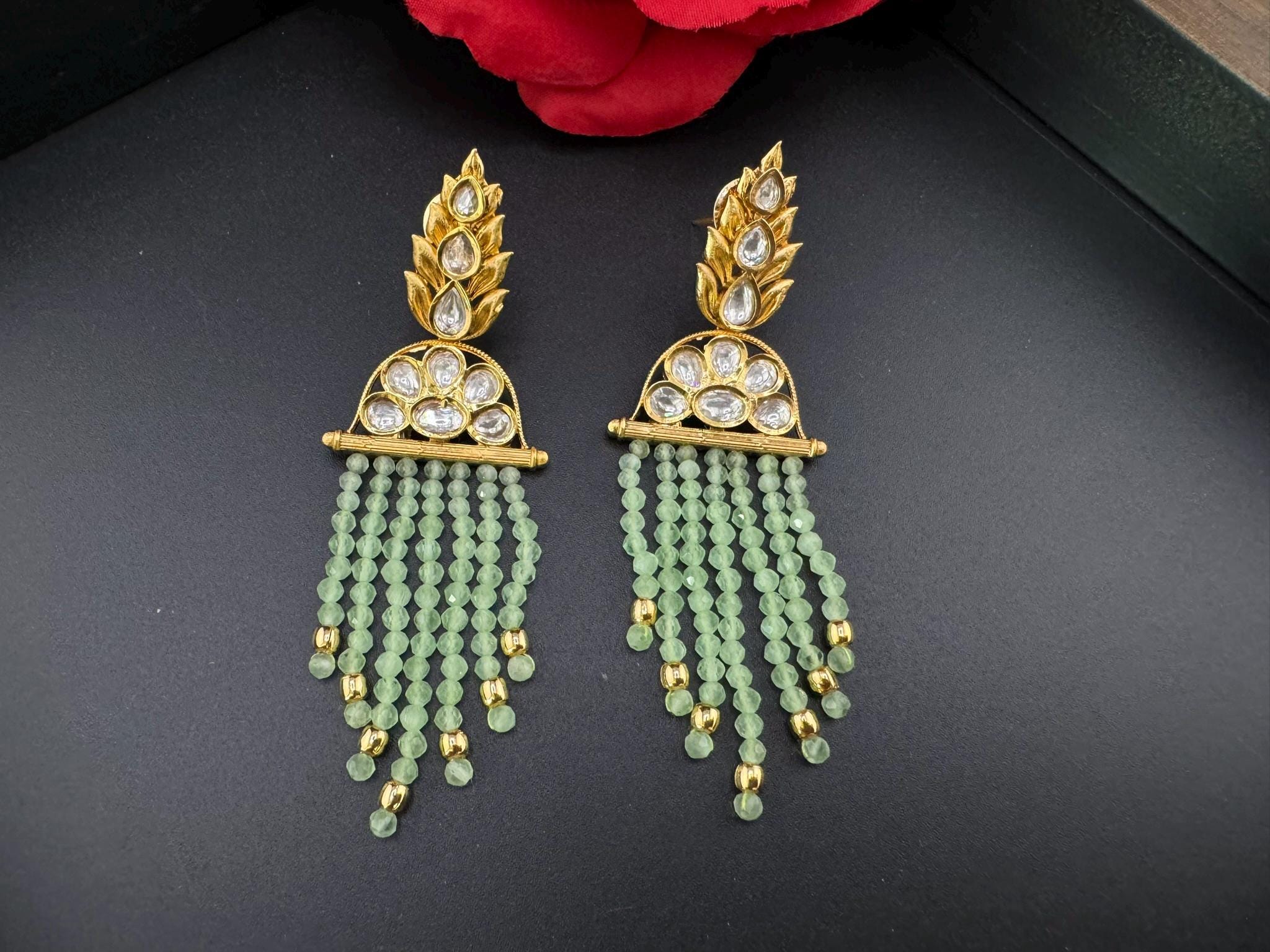 Premium High Quality Tyaani Kundan with Onyx beads is Tyaani inspired designer earring/Chandelier earring/Lightweight Earring/Bridal wear