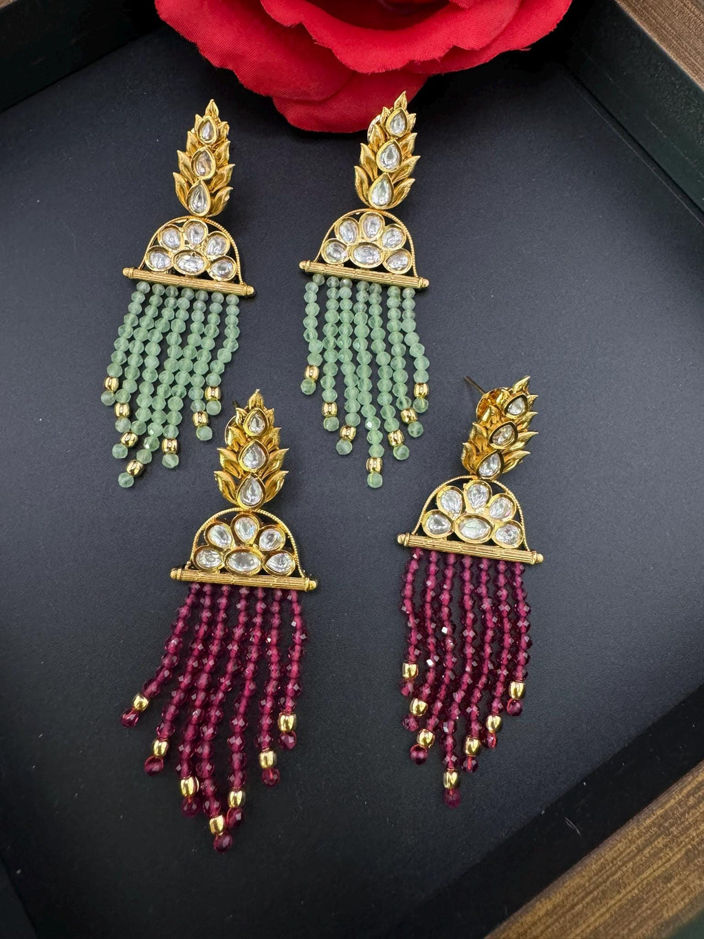 Premium High Quality Tyaani Kundan with Onyx beads is Tyaani inspired designer earring/Chandelier earring/Lightweight Earring/Bridal wear