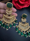 Premium Green Carved stone, Motifs in Gold and Pearls details is Amrapali inspired designer earring/Indian Statement earring/Bridal Jewelry