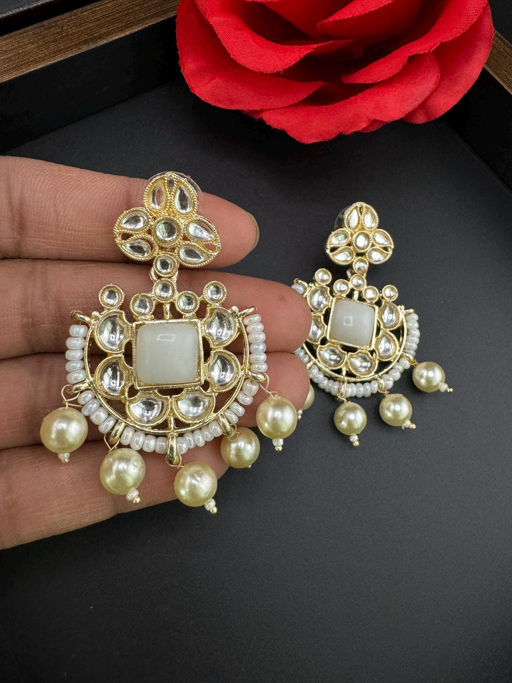 Uncut Kundan Jhumka, stone and pearls/Chandbali earring/Indian Earrings/Bridal Earring/Traditional earring/Statement earring/wedding jewelry