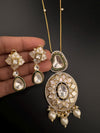 Premium Uncut moissanite Kundan, Enamel, MOP, CZ with long earrings is a Designer pendant set/Indian jewelry/Premium Kundan/Bridesmaid gift