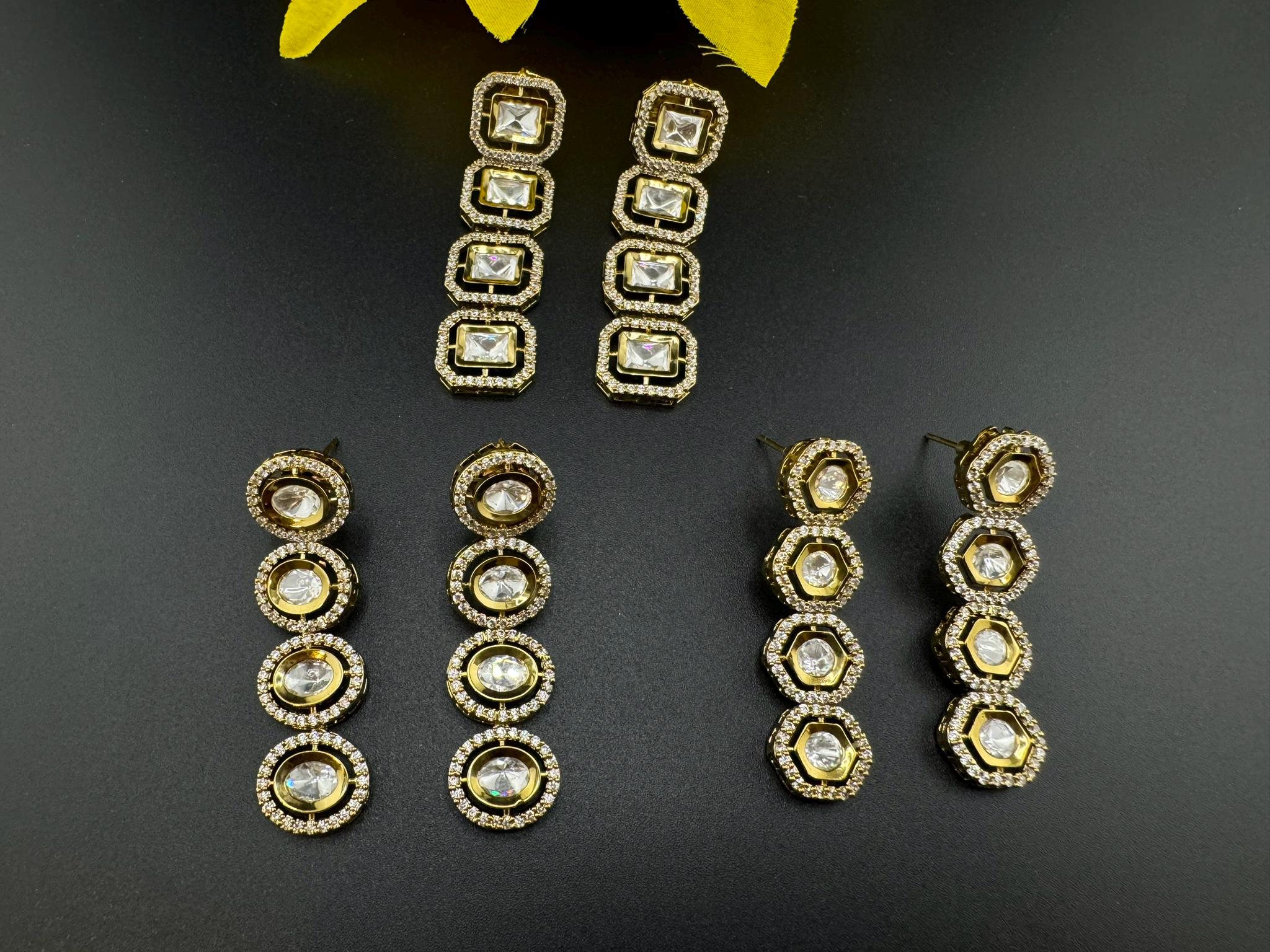 Premium High Quality Gold Polish Uncut Kundan, CZ details is Tyaani Inspired designer earrings/Chandelier earrings/Long Drop Earrings