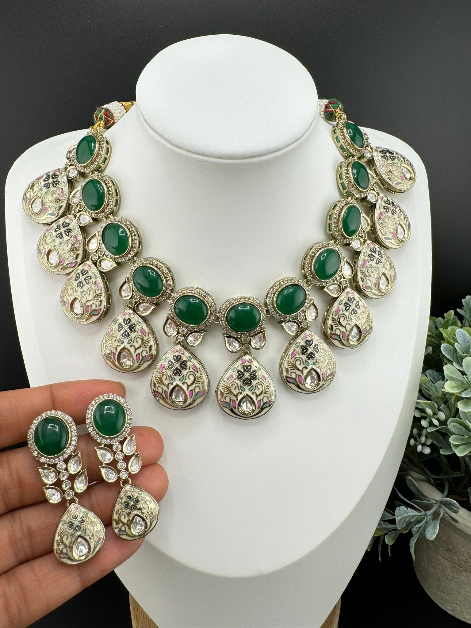 RAVISHING BRIDAL!!! Polki Premium Quality Tyaani Kundan Italian Mina Necklace set with earrings/bridal set/Bridesmaids Set/High gloss Enamel