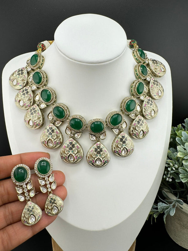 RAVISHING BRIDAL!!! Polki Premium Quality Tyaani Kundan Italian Mina Necklace set with earrings/bridal set/Bridesmaids Set/High gloss Enamel