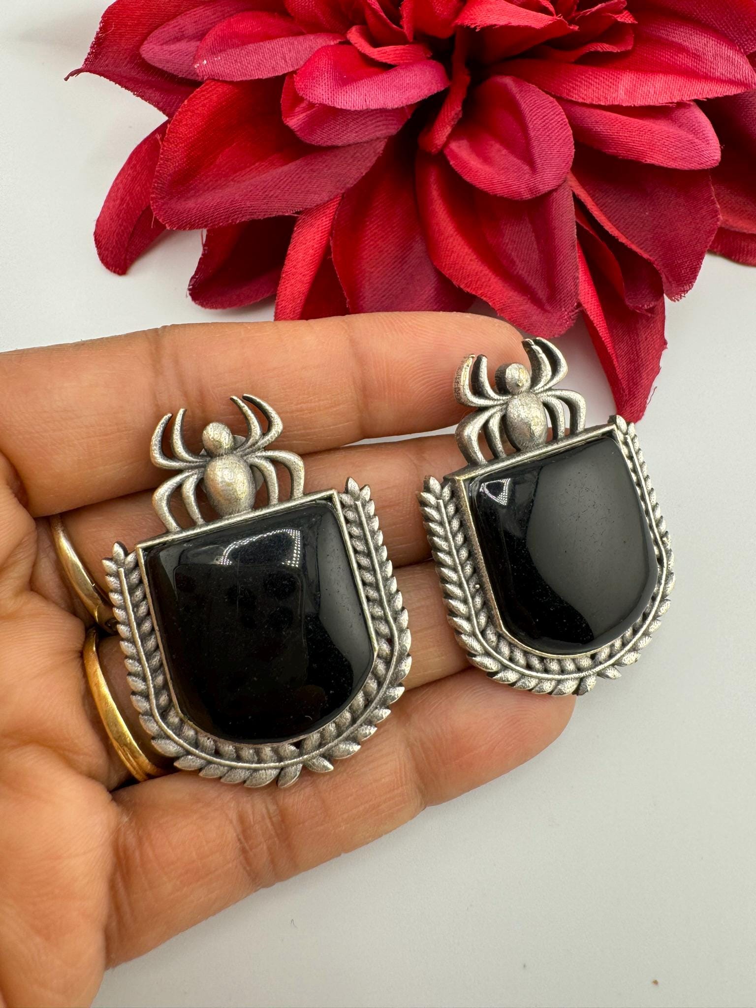 Oxidized German silver spider design earring/Oxidized silver earring/Statement Earring/Boho Earring/everyday Indian jewelry/Ethnic Earring