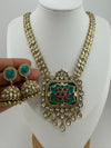 Turquoise Premium Quality Moissanite Pachi Kundan Inlay work Rani Haar is Amrapali Inspired Designer set/long Necklace with Jhumka earring