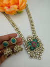 Turquoise Premium Quality Moissanite Pachi Kundan Inlay work Rani Haar is Amrapali Inspired Designer set/long Necklace with Jhumka earring