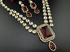 Dark Red Premium Quality Moissanite Uncut Kundan, Doublet stone 2 layer Rani Haar is Designer long necklace/long Necklace with long earring