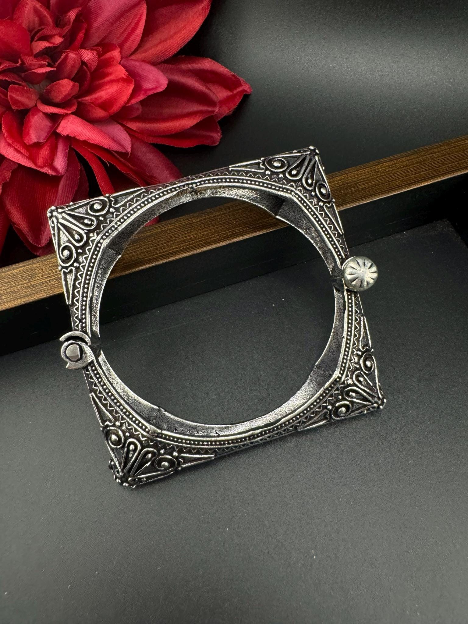 Openable Oxidized German Silver Designer Single bangle/Unique Bangle/Indian Jewelry/Statement Bangle/Oxidized Bangle/One bangle only