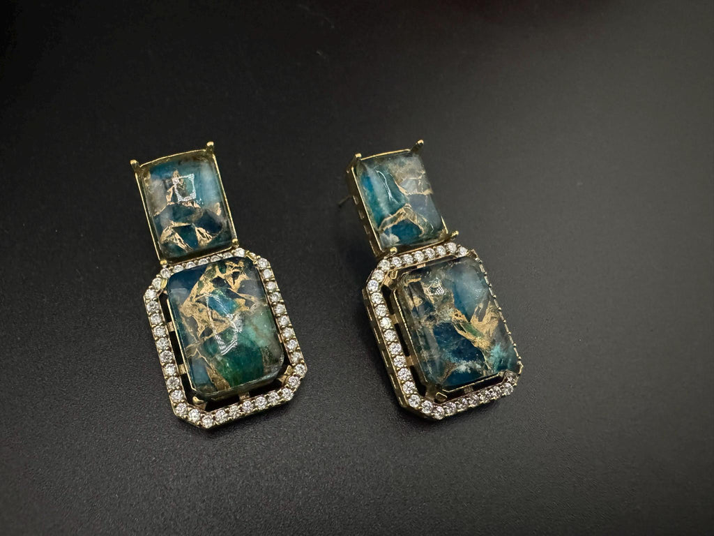 Premium Doublet Marble stone and Cubic Zirconia designer Drop earrings