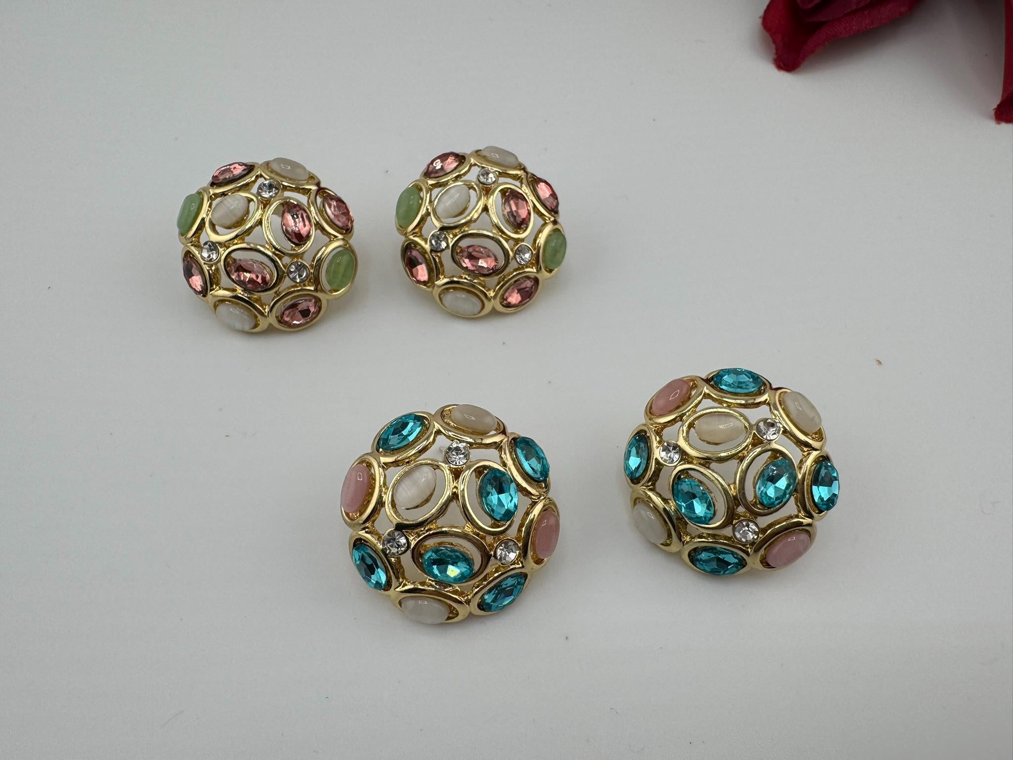 Premium Cubic Zirconia, Glass Crystals in gold is Swarovski inspired designer studs earrings