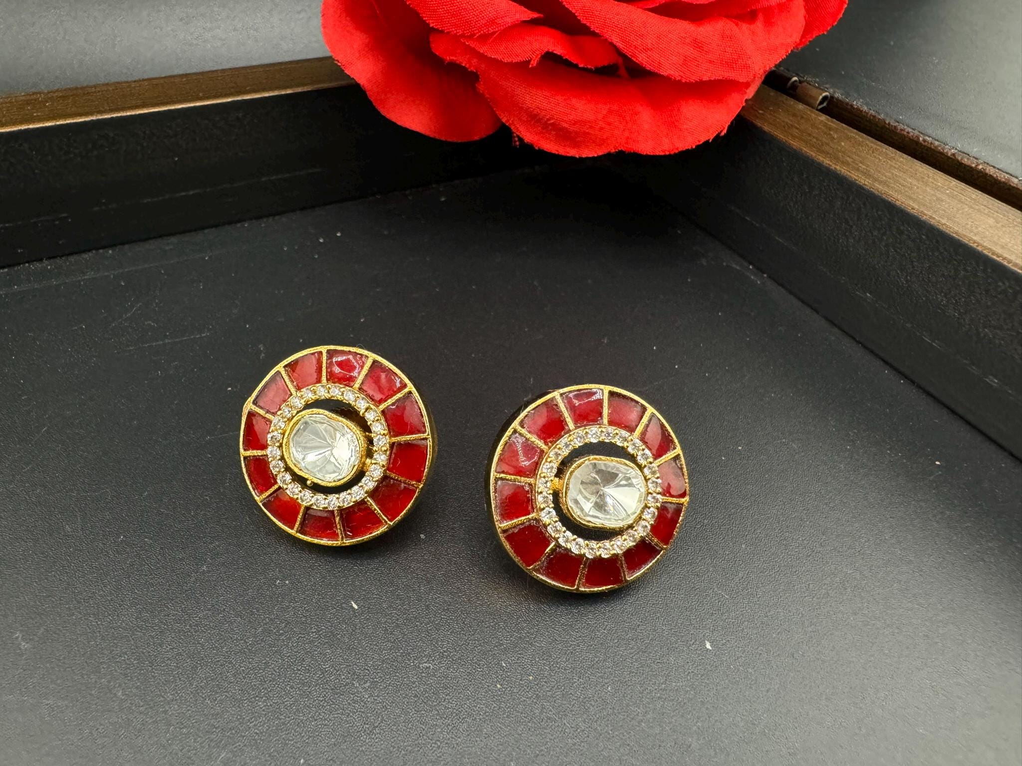 High Quality Premium Moissanite Kundan and Pachi kundan is Tyaani inspired designer stud earrings/Small kundan Stud earrings/statement stud