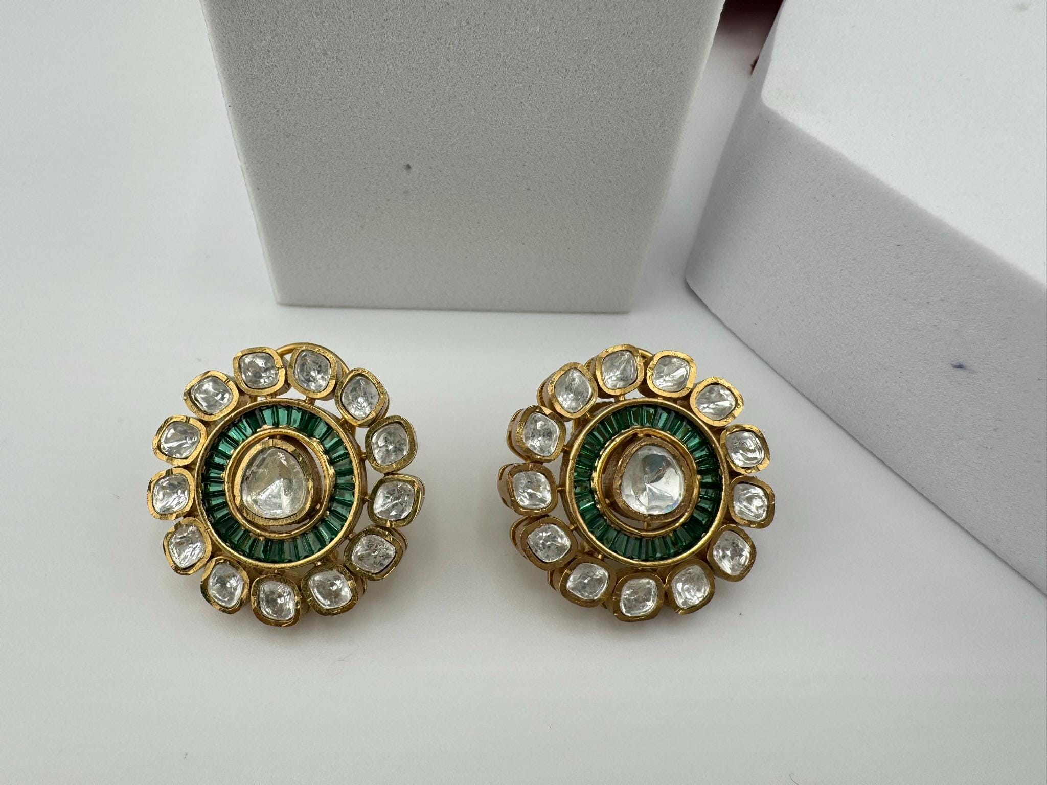 High Quality Premium uncut Kundan and CZ in channel setting is designer Big stud earrings/Big kundan pearls Stud earrings/statement stud