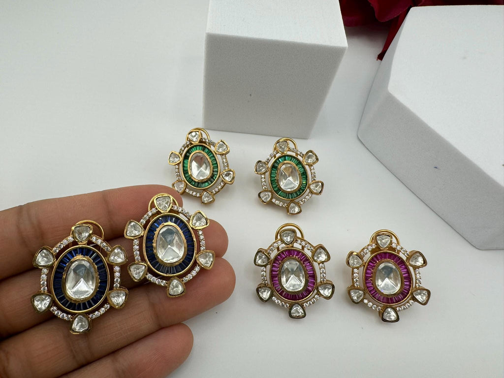 High Quality Premium uncut Kundan and CZ in channel setting is designer Big stud earrings/Big kundan CZ Stud earrings/statement stud