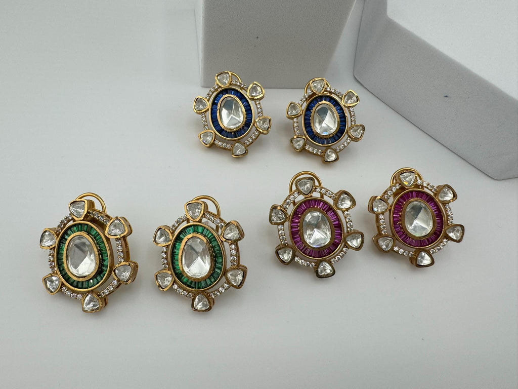High Quality Premium uncut Kundan and CZ in channel setting is designer Big stud earrings/Big kundan CZ Stud earrings/statement stud