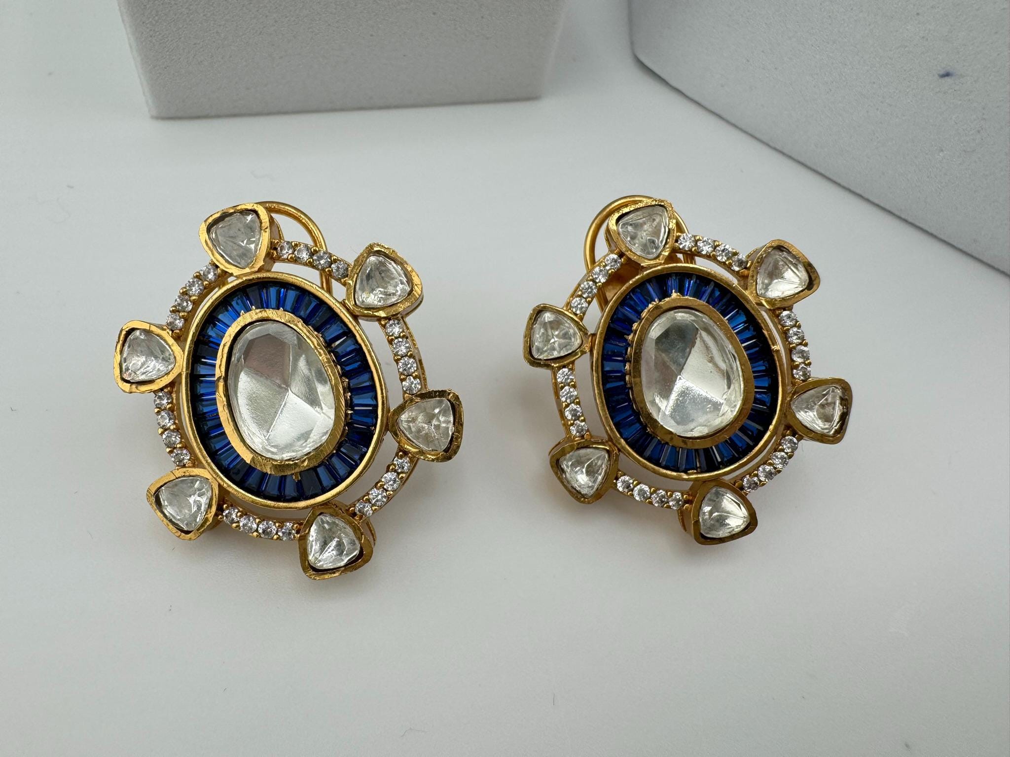 High Quality Premium uncut Kundan and CZ in channel setting is designer Big stud earrings/Big kundan CZ Stud earrings/statement stud