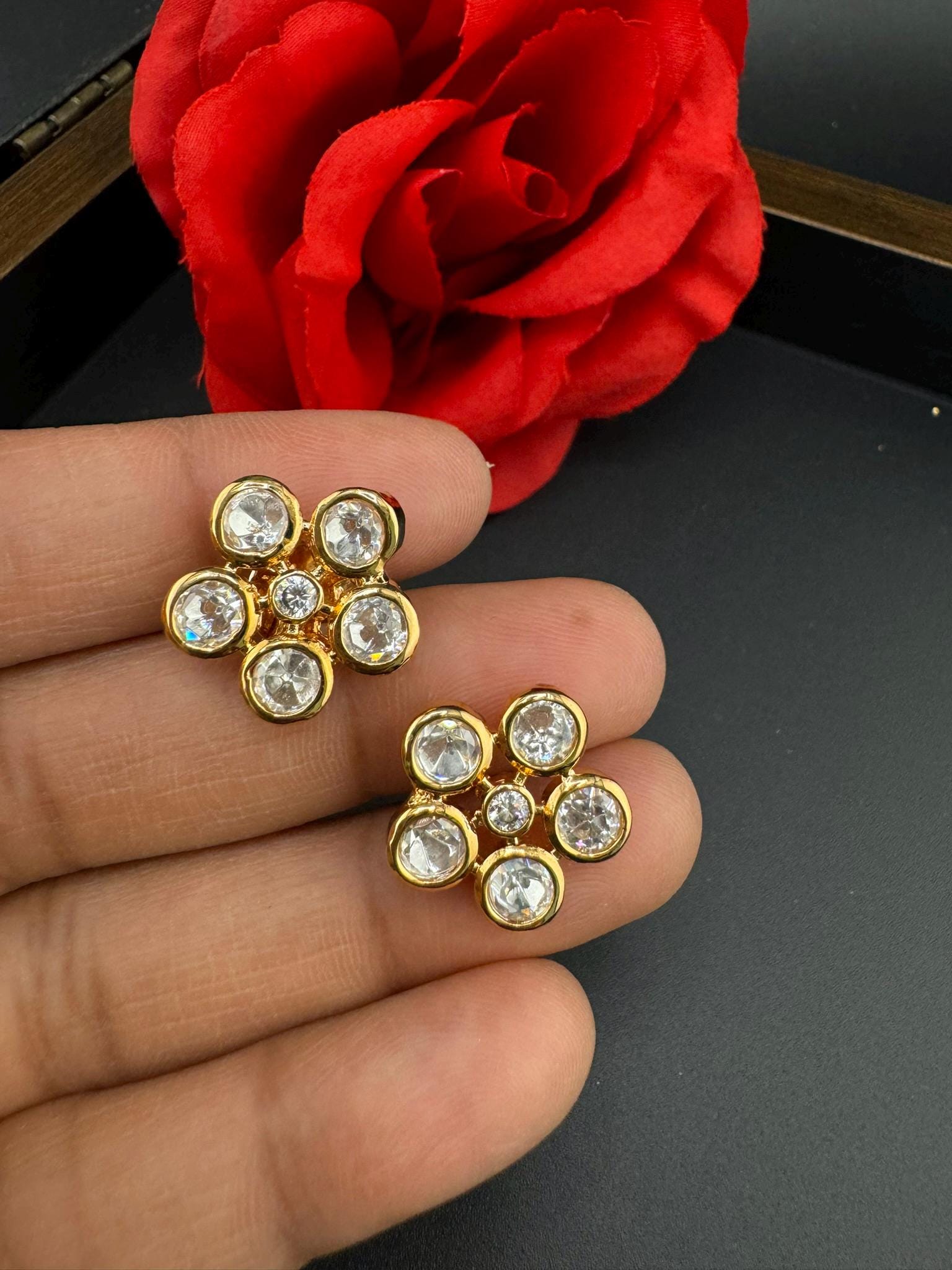 Premium High Quality Moissanite Kundan is Tyaani inspired designer Stud earrings/Designer studs earring/Lightweight Earring/Kids jewelry