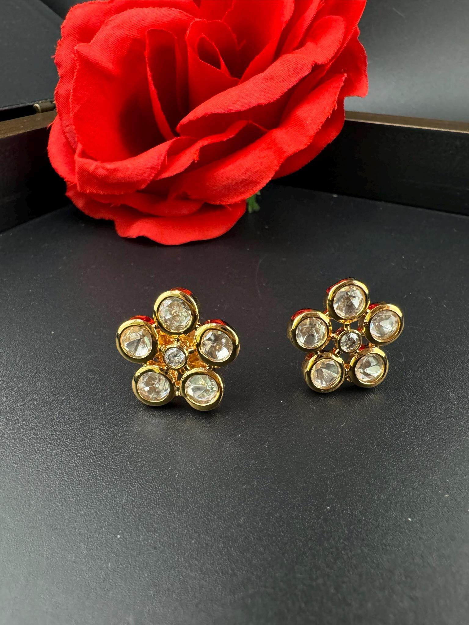 Premium High Quality Moissanite Kundan is Tyaani inspired designer Stud earrings/Designer studs earring/Lightweight Earring/Kids jewelry