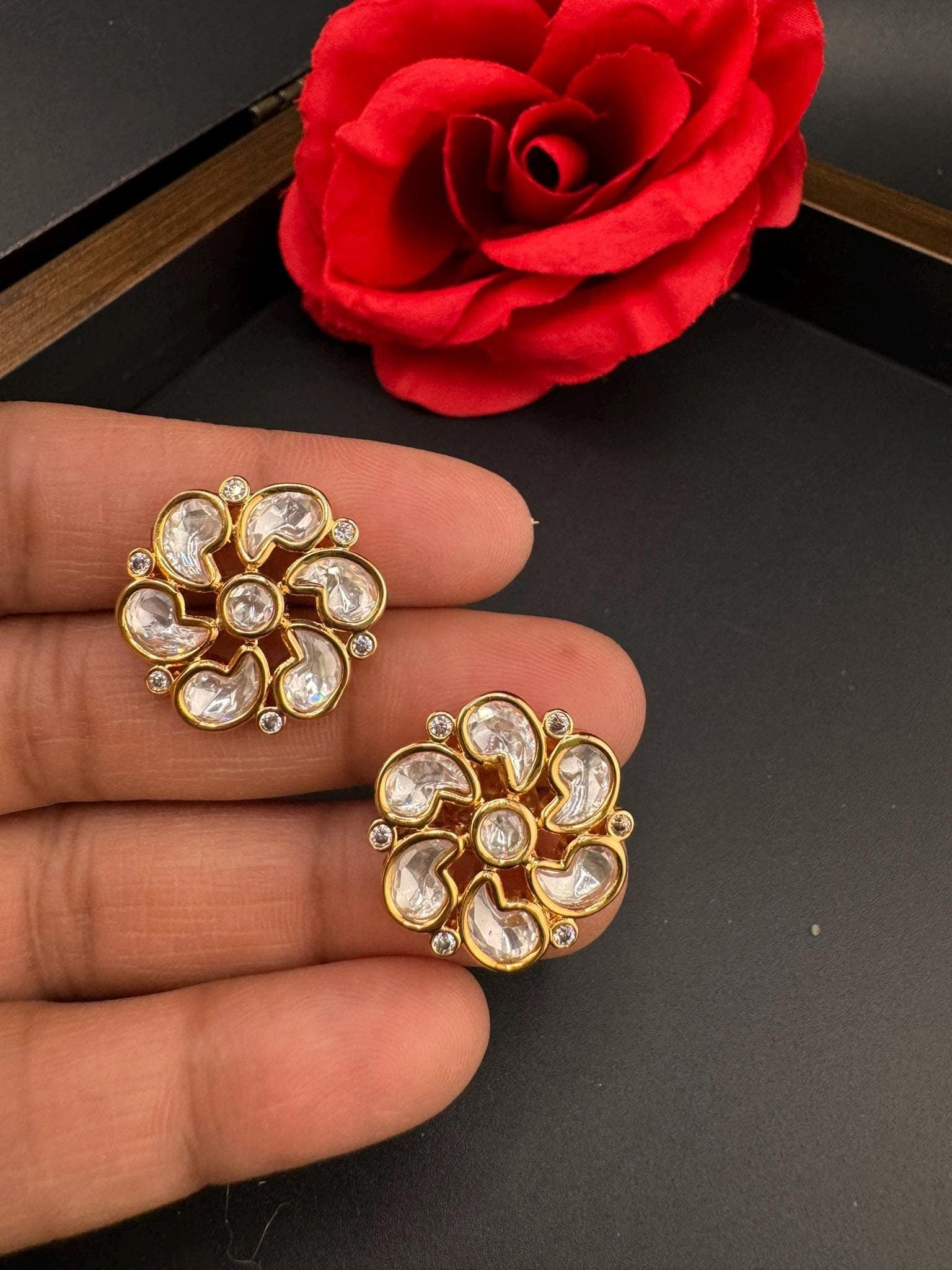 Premium High Quality Moissanite Kundan is Tyaani inspired designer Stud earrings/Designer studs earring/Lightweight Earring/Kids jewelry