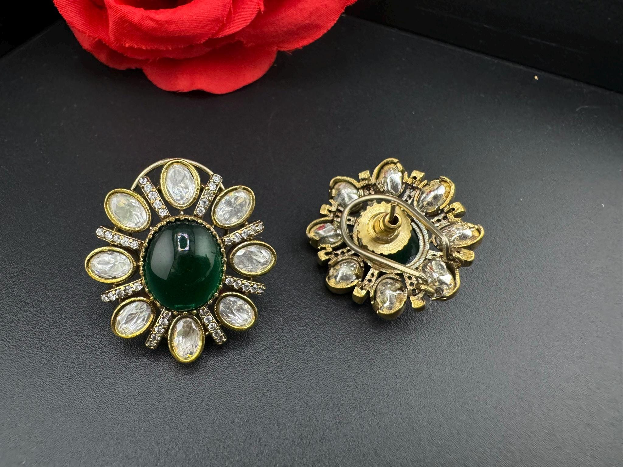 High Quality Premium Moissanite Kundan, CZ and Doublet stone is designer Big stud earrings/Big kundan Stud earrings/statement Oversized stud