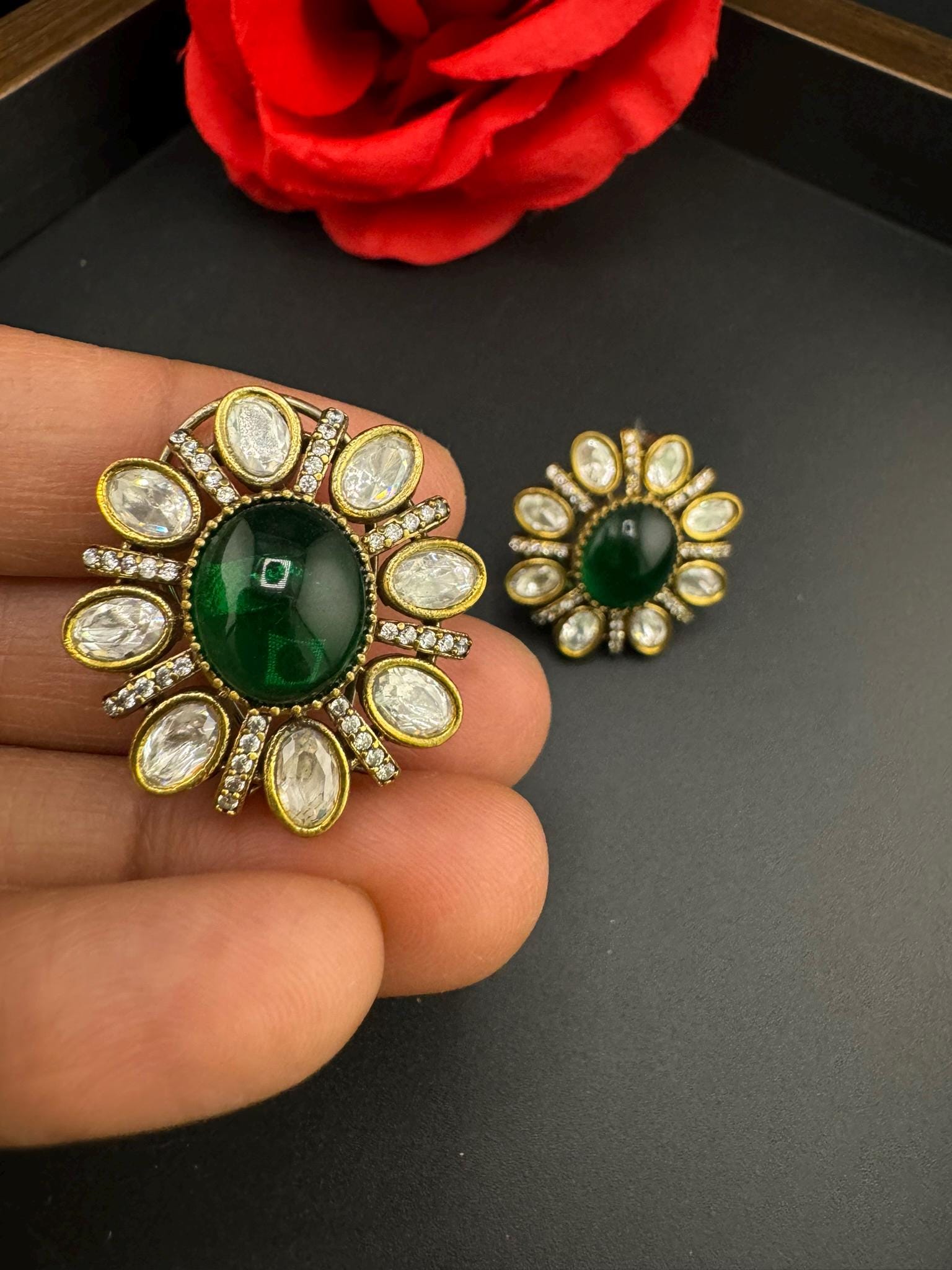 High Quality Premium Moissanite Kundan, CZ and Doublet stone is designer Big stud earrings/Big kundan Stud earrings/statement Oversized stud