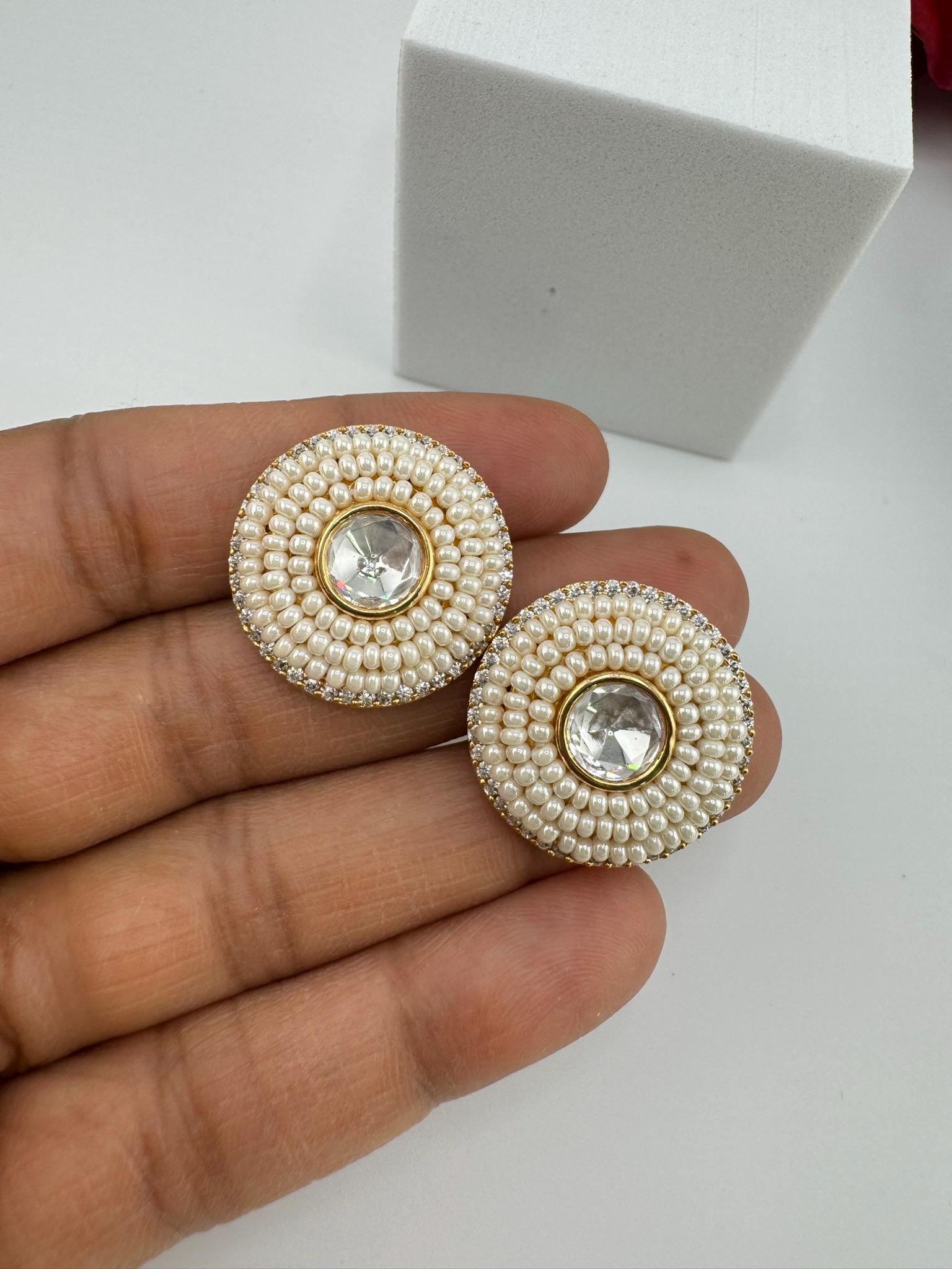 High Quality Premium Moissanite Kundan, CZ and small pearls is designer stud earrings/uncut kundan Stud earrings/Statement Big stud