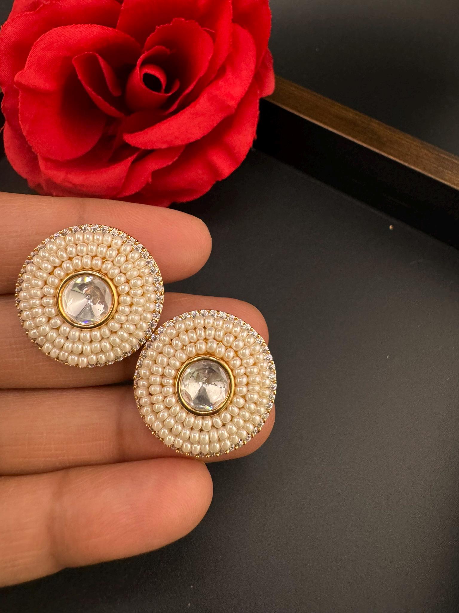 High Quality Premium Moissanite Kundan, CZ and small pearls is designer stud earrings/uncut kundan Stud earrings/Statement Big stud