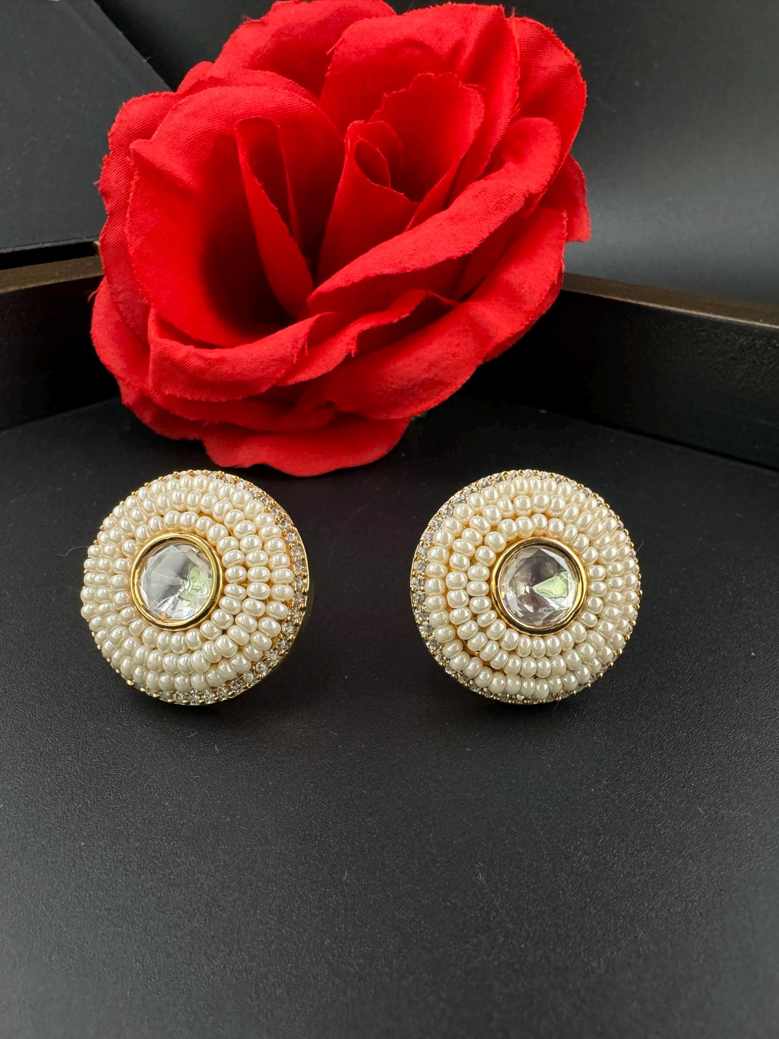 High Quality Premium Moissanite Kundan, CZ and small pearls is designer stud earrings/uncut kundan Stud earrings/Statement Big stud