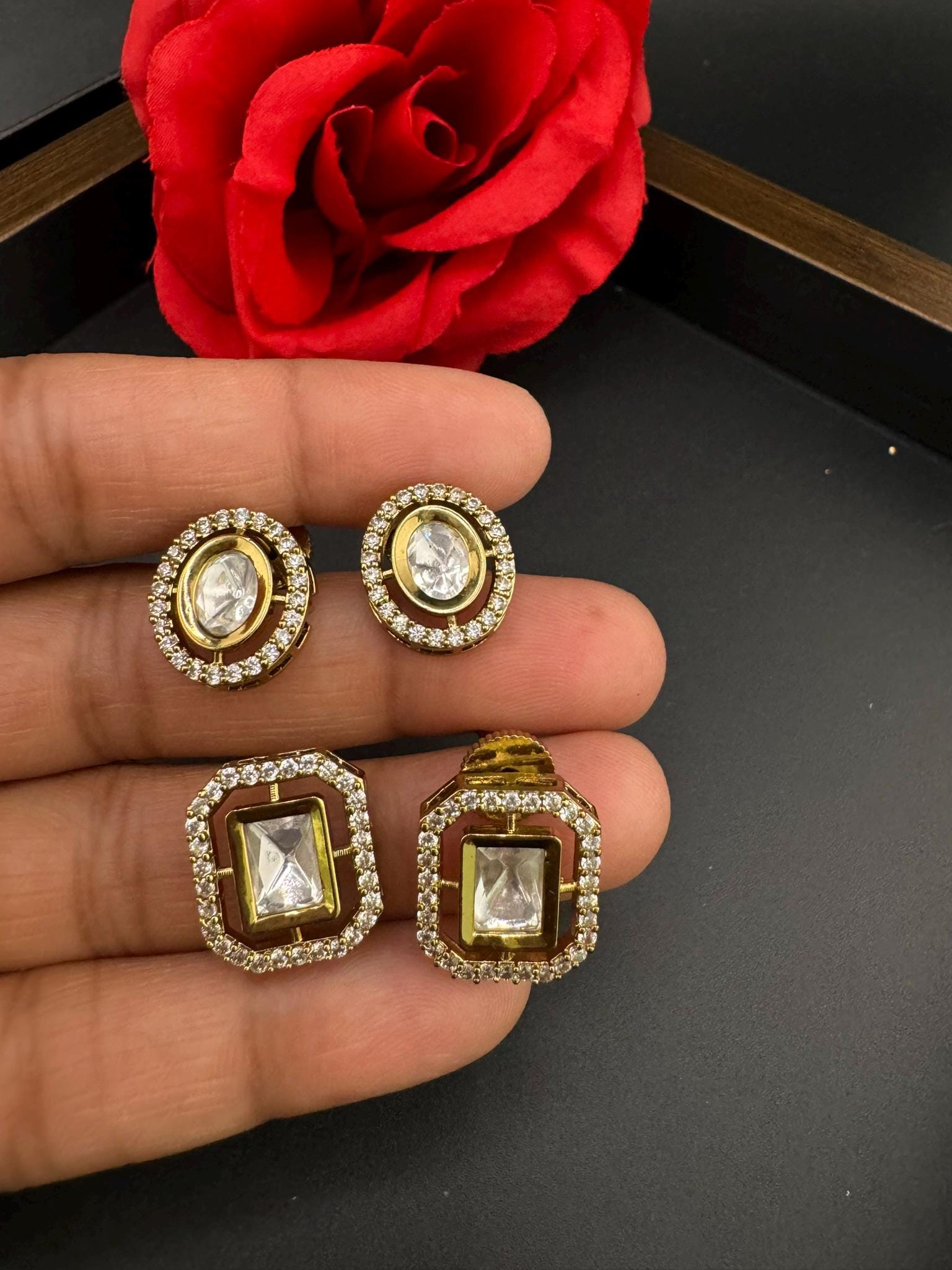 High Quality Premium Moissanite Kundan and Cubic Zirconia is Tyaani inspired designer stud earrings/Small kundan Stud earring/statement stud