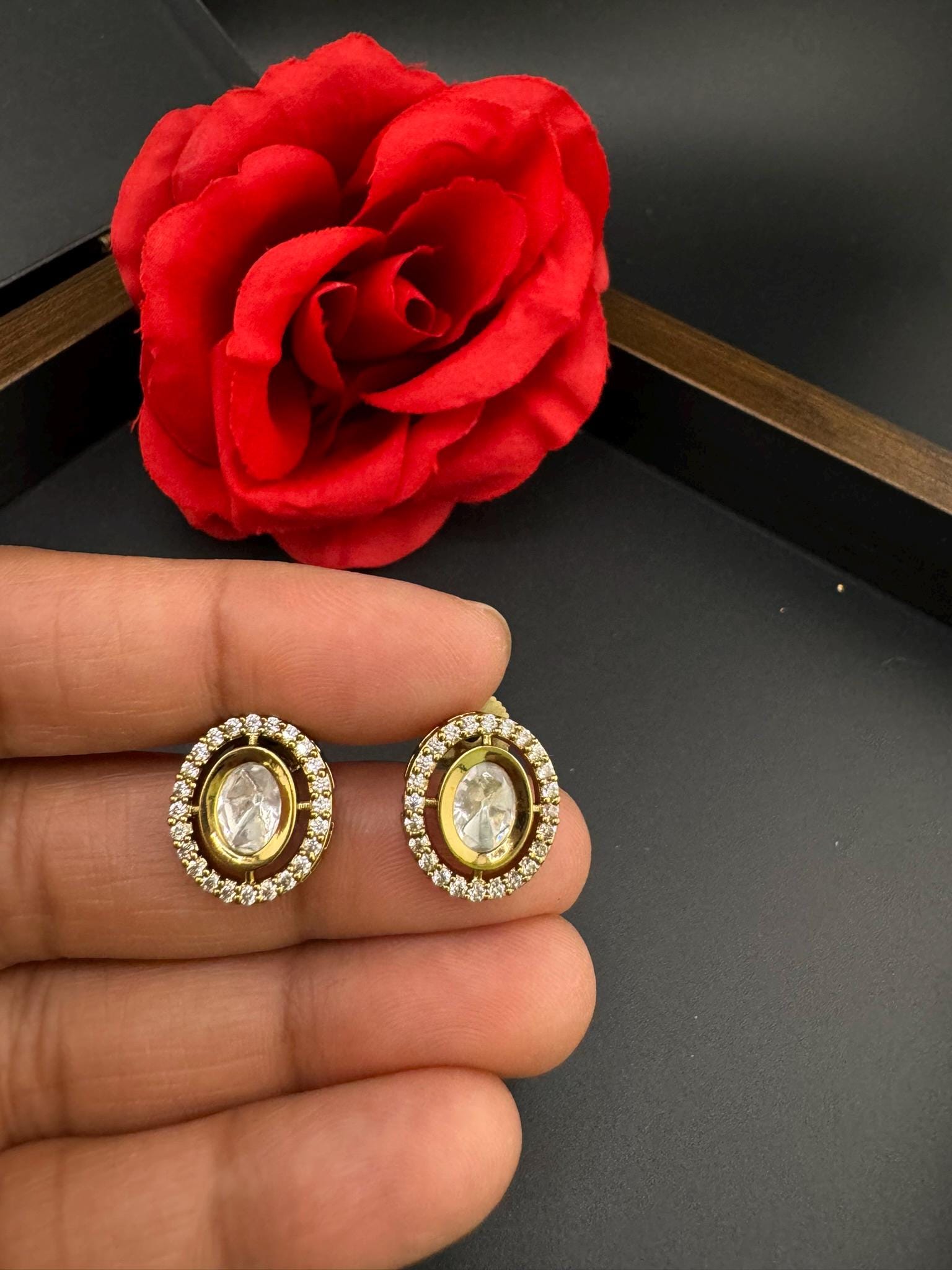 High Quality Premium Moissanite Kundan and Cubic Zirconia is Tyaani inspired designer stud earrings/Small kundan Stud earring/statement stud