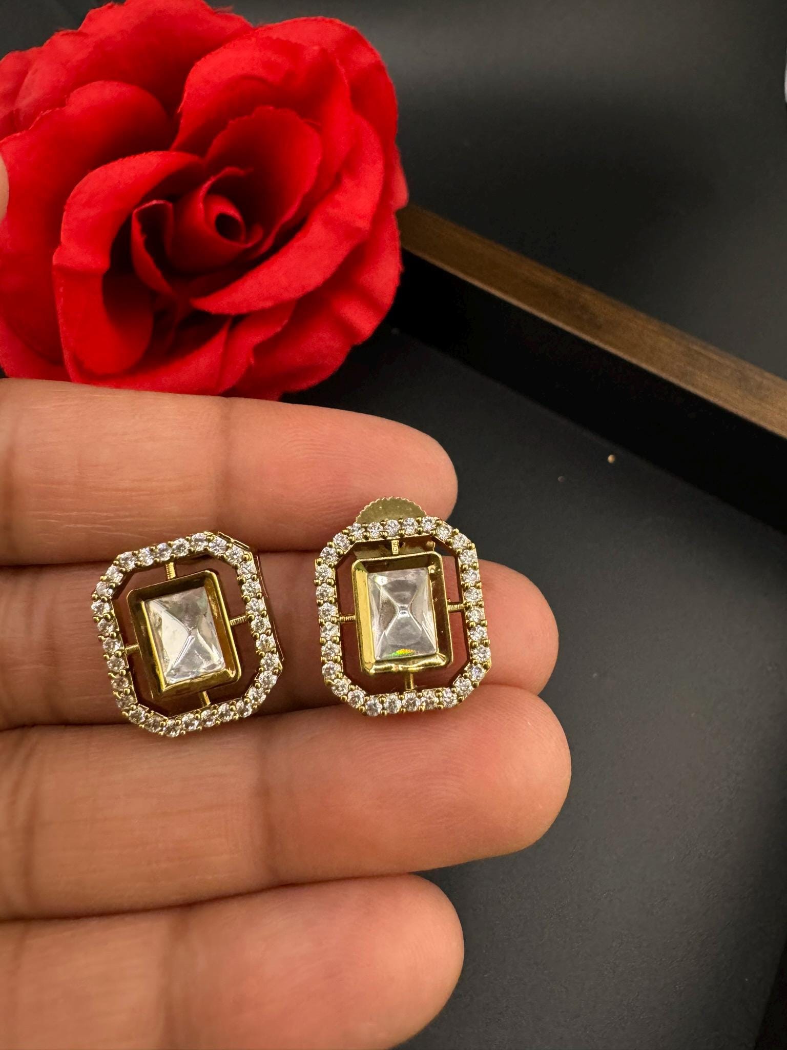 High Quality Premium Moissanite Kundan and Cubic Zirconia is Tyaani inspired designer stud earrings/Small kundan Stud earring/statement stud