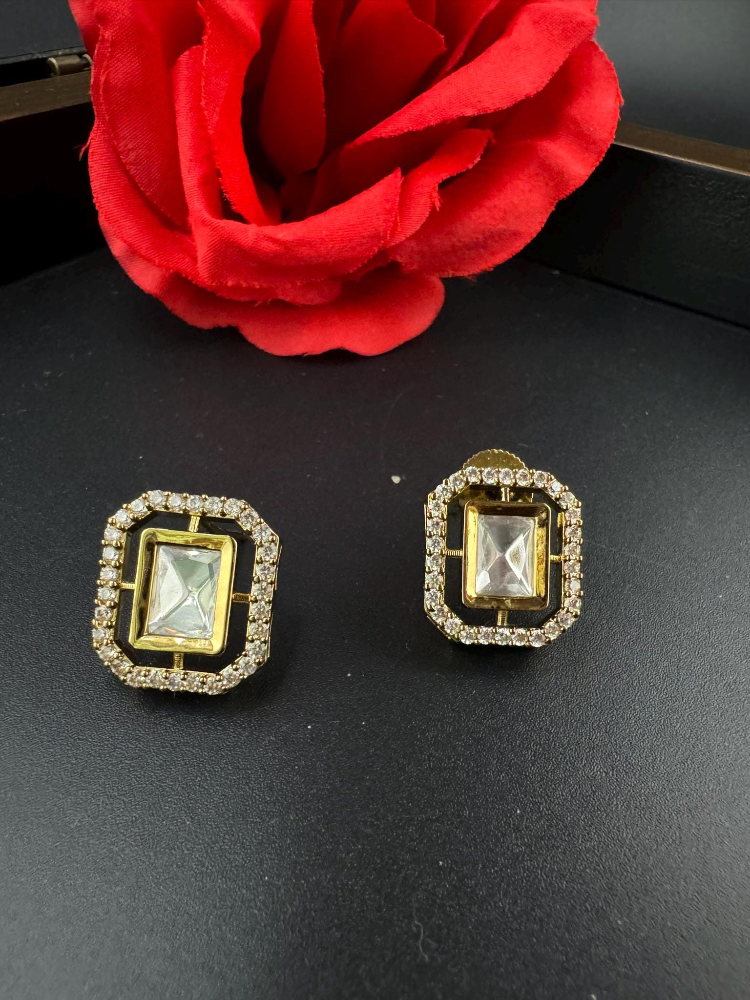 High Quality Premium Moissanite Kundan and Cubic Zirconia is Tyaani inspired designer stud earrings/Small kundan Stud earring/statement stud