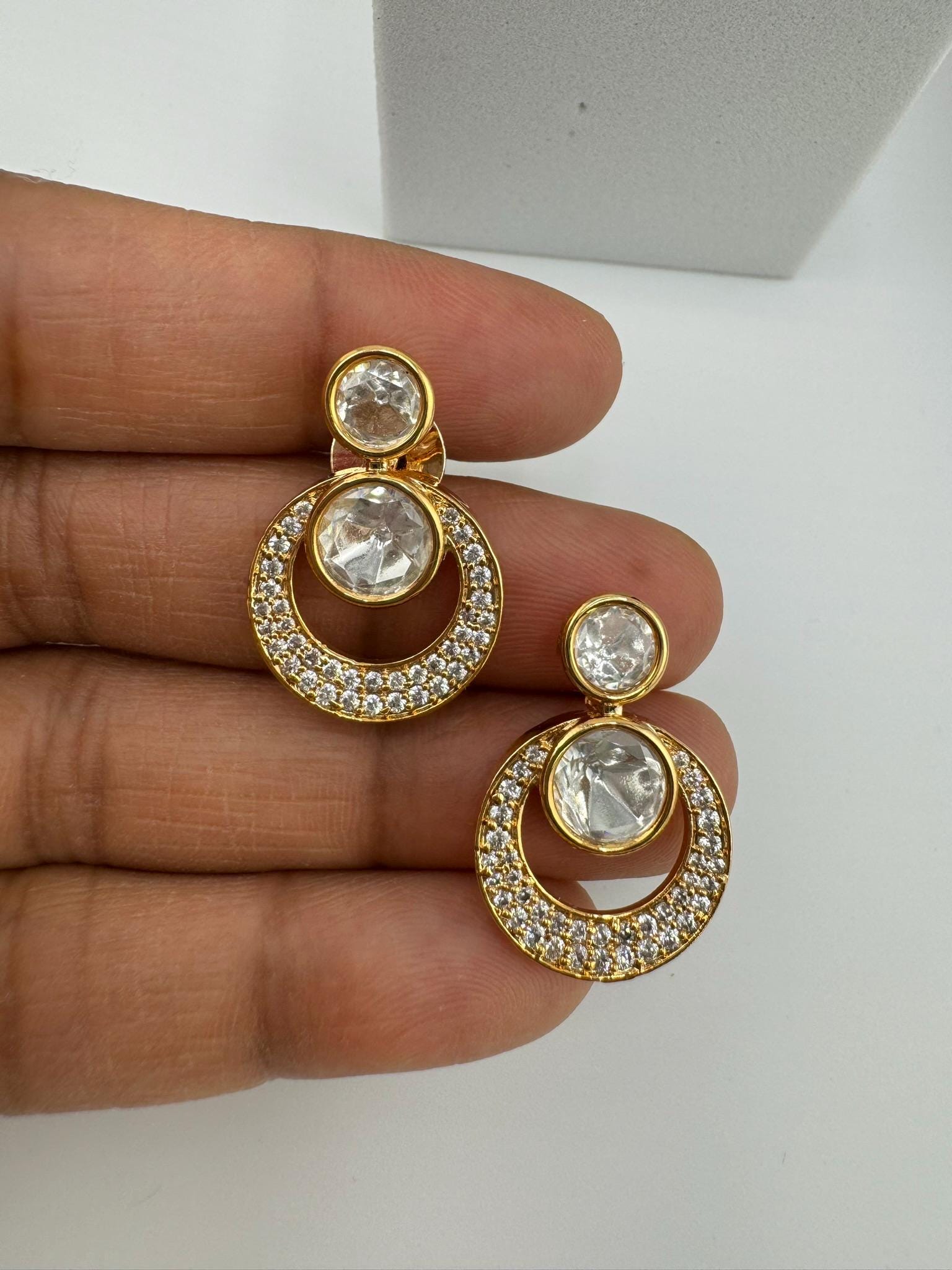 Premium High Quality uncut Kundan with Cubic Zirconia Tyaani inspired designer Stud earring/Small earring/Lightweight Earring/Kids jewelry