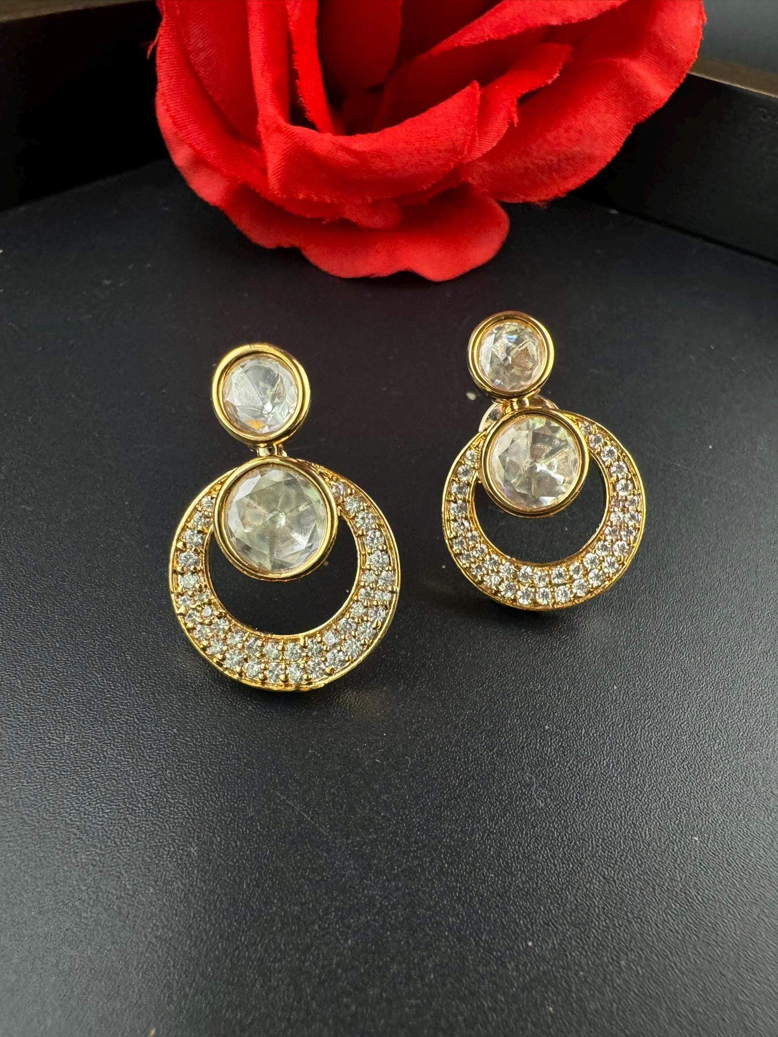 Premium High Quality uncut Kundan with Cubic Zirconia Tyaani inspired designer Stud earring/Small earring/Lightweight Earring/Kids jewelry